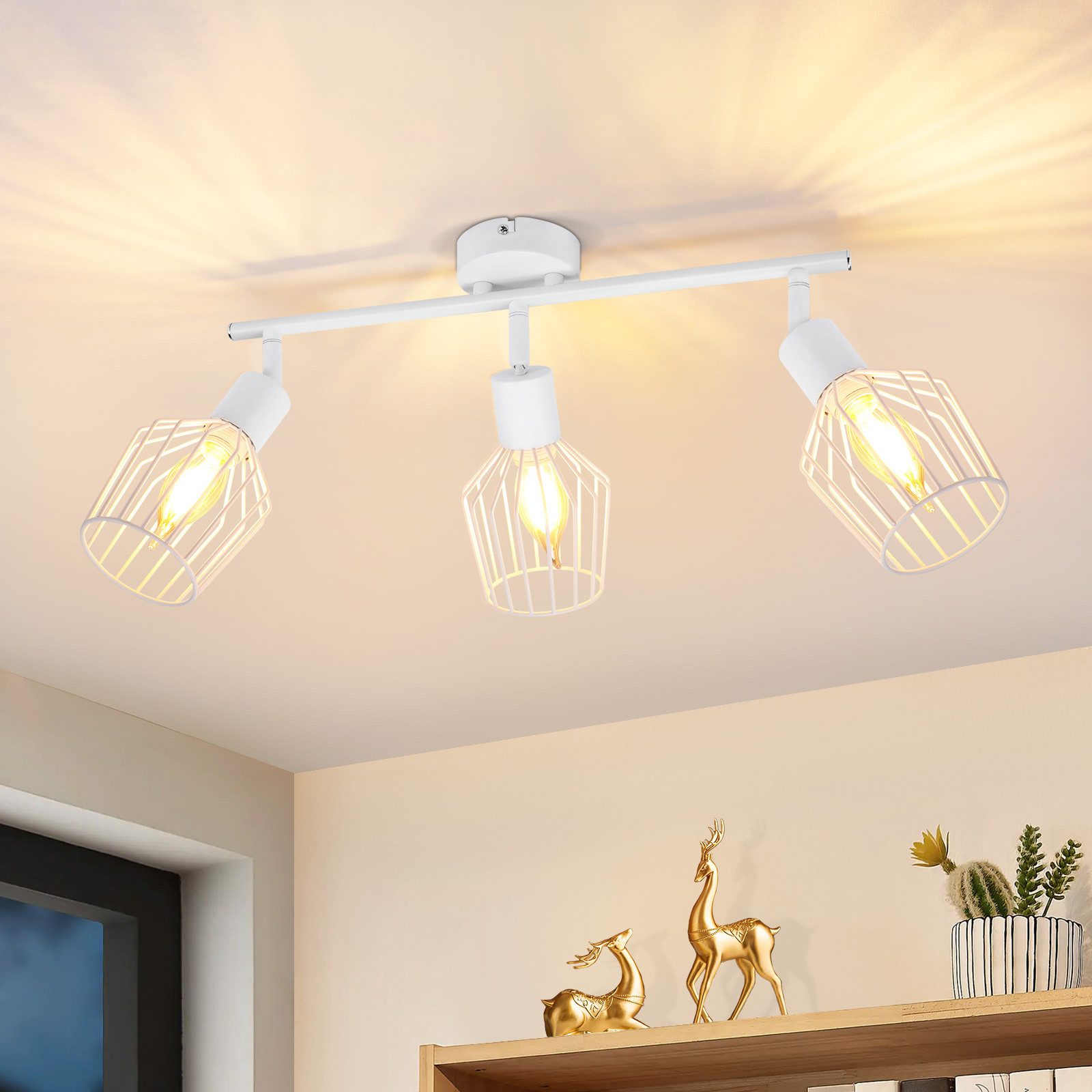 ZMH Deckenleuchte Wohnzimmer 3 Flammig Vintage E14 Deckenstrahler 90° Drehpunkt für Flur, IP20 Staubgeschützt Schwenkbar Vintage Ceiling Spot, ohne