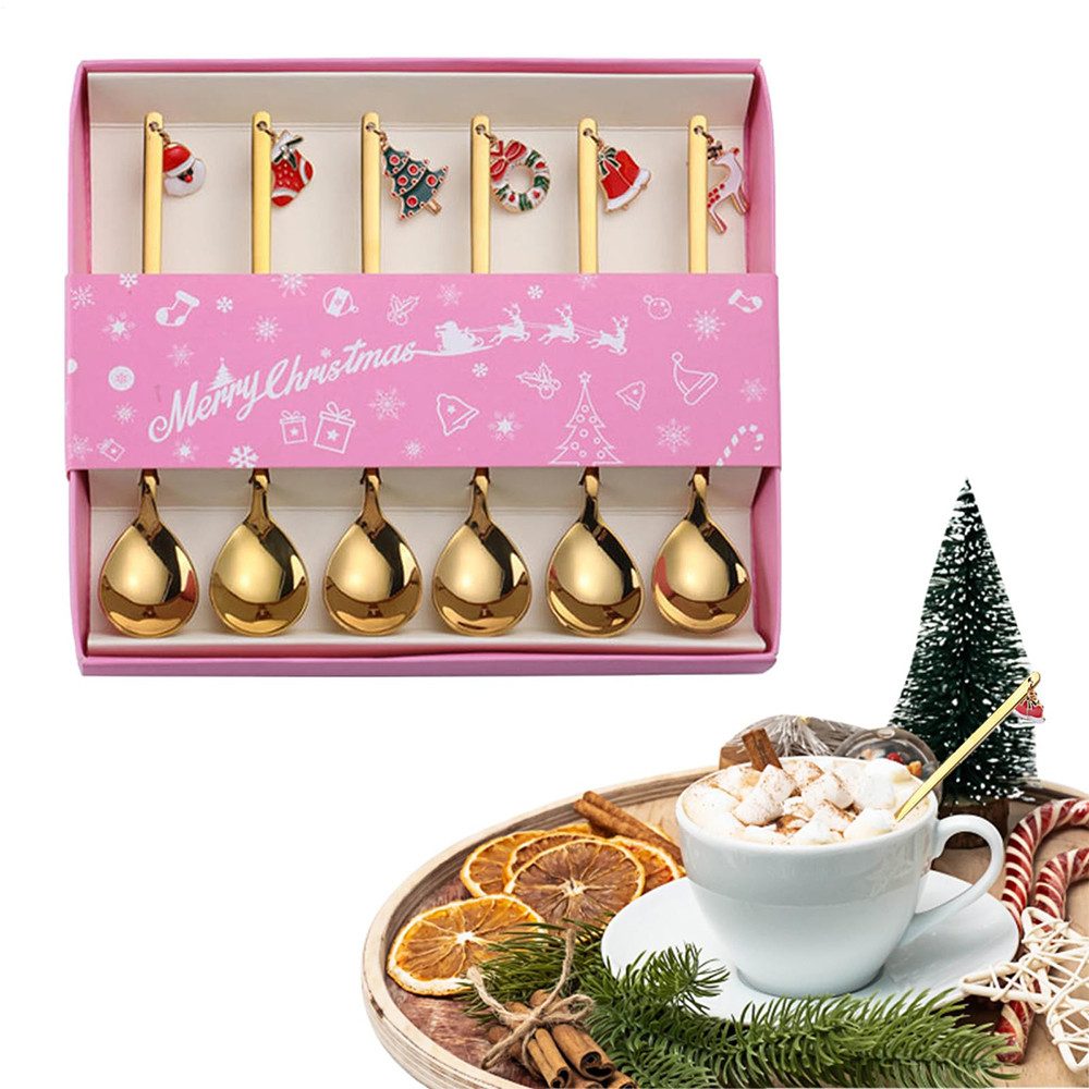 CLTYQ Чайная ложка 6 Stück Weihnachtslöffel Weihnachten Чайная ложка,Weihnachtsdekorationen, Weihnachtsgeschirr Ложки Edelstahl Weihnachtslöffel,Besteck