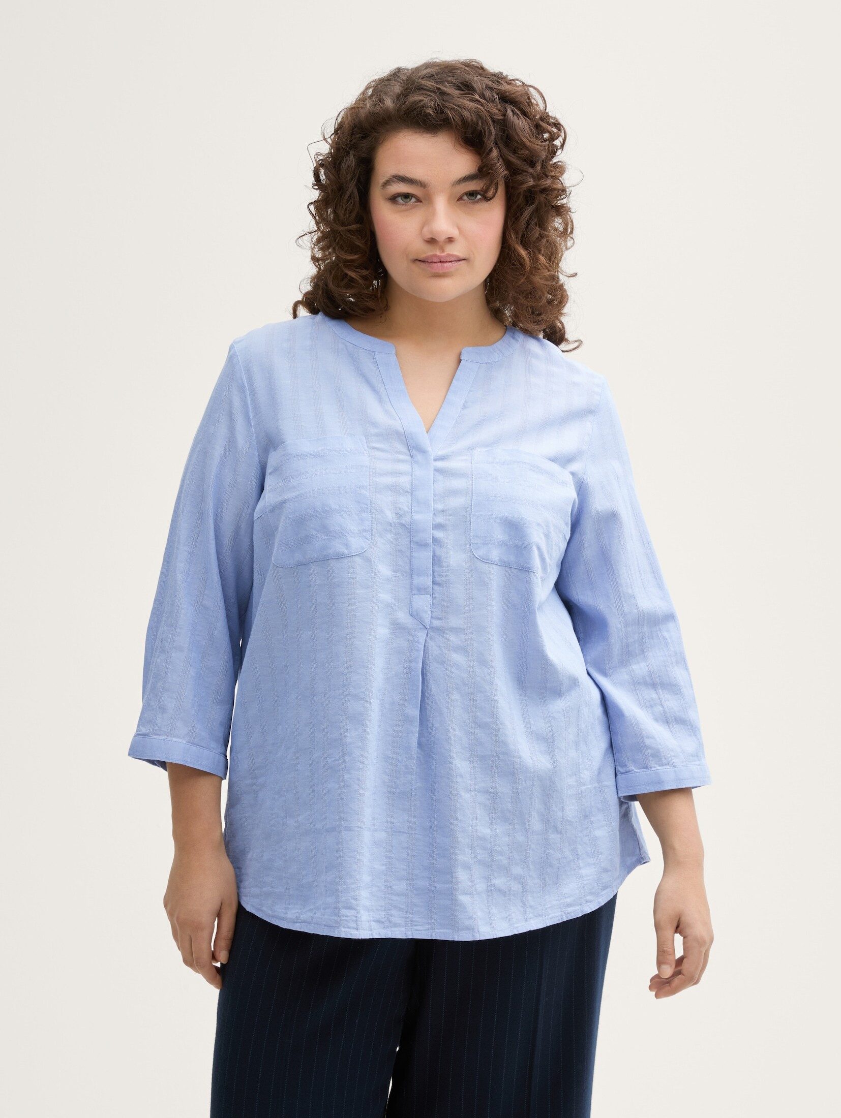 Langarmbluse Plus Size - Bluse mit Brusttaschen