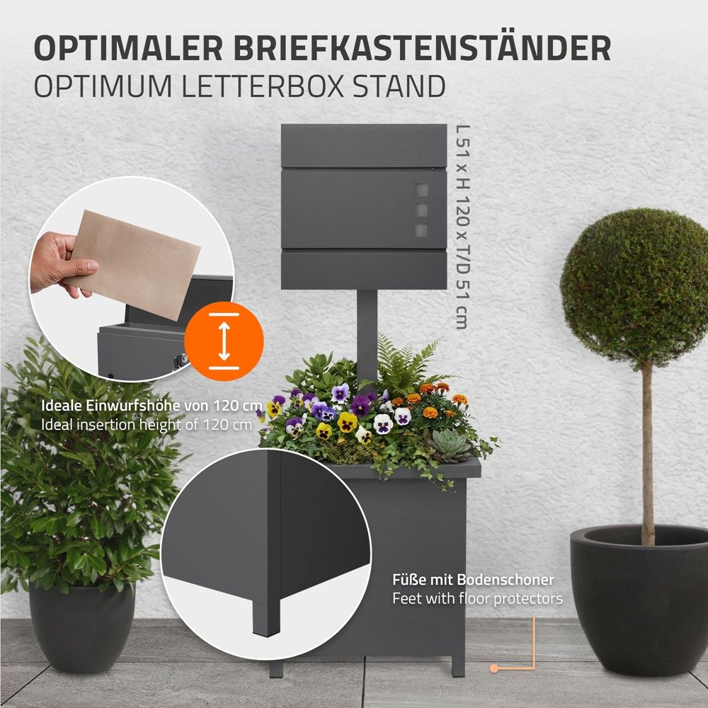 ML-DESIGN Briefkastenständer Standfuß mit Pflanzkasten für Wandbriefkasten Briefkastenpfosten, (Anthrazit Ständer Höhe 120 cm Freistehend Halterung für Briefkasten)