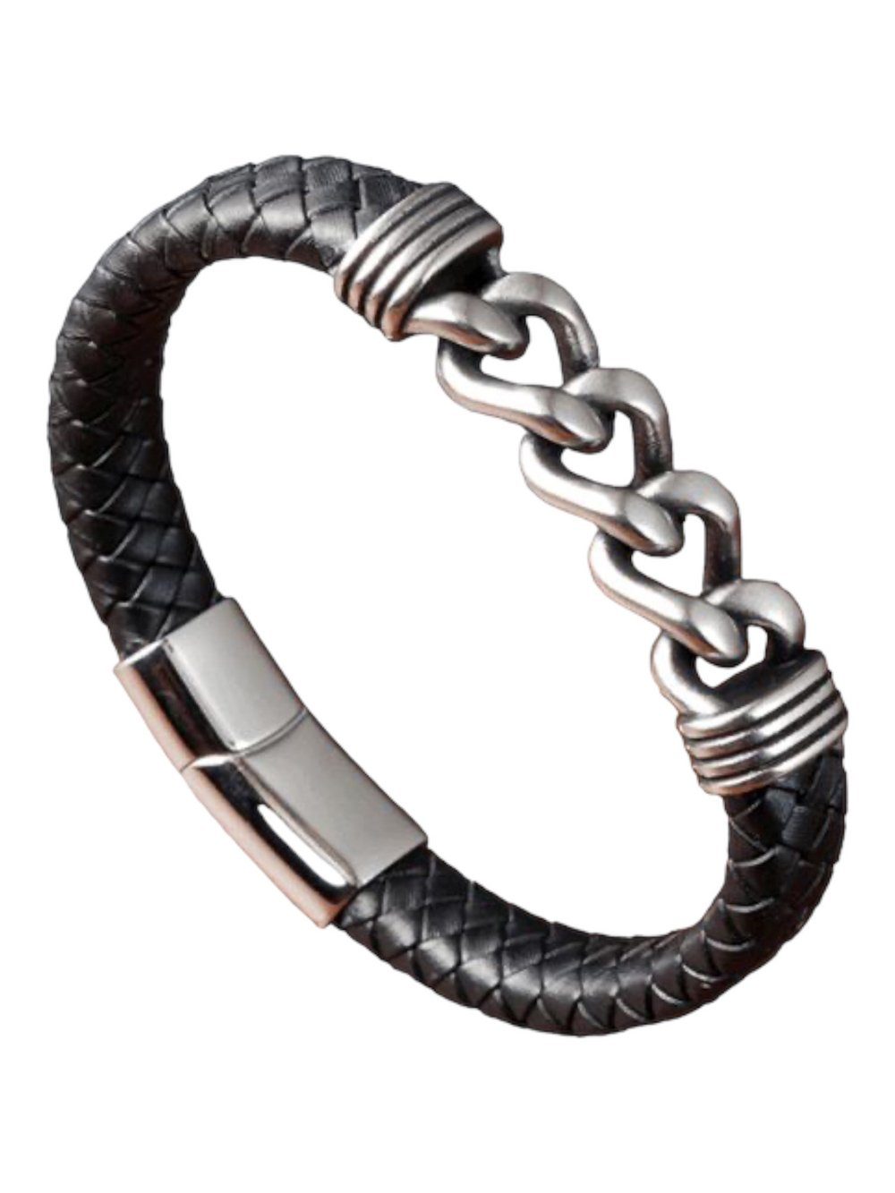 Lederarmband Herren Edelstahl Panzer Magnet Verschluss 21cm LBS204