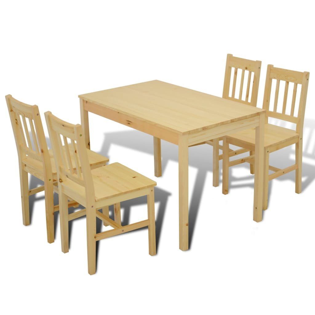 4 Tisch, Esszimmerset Kiefernholz, Stühle),aus (5-tlg., 1 Natur Sitzgruppe DOTMALL Stabile