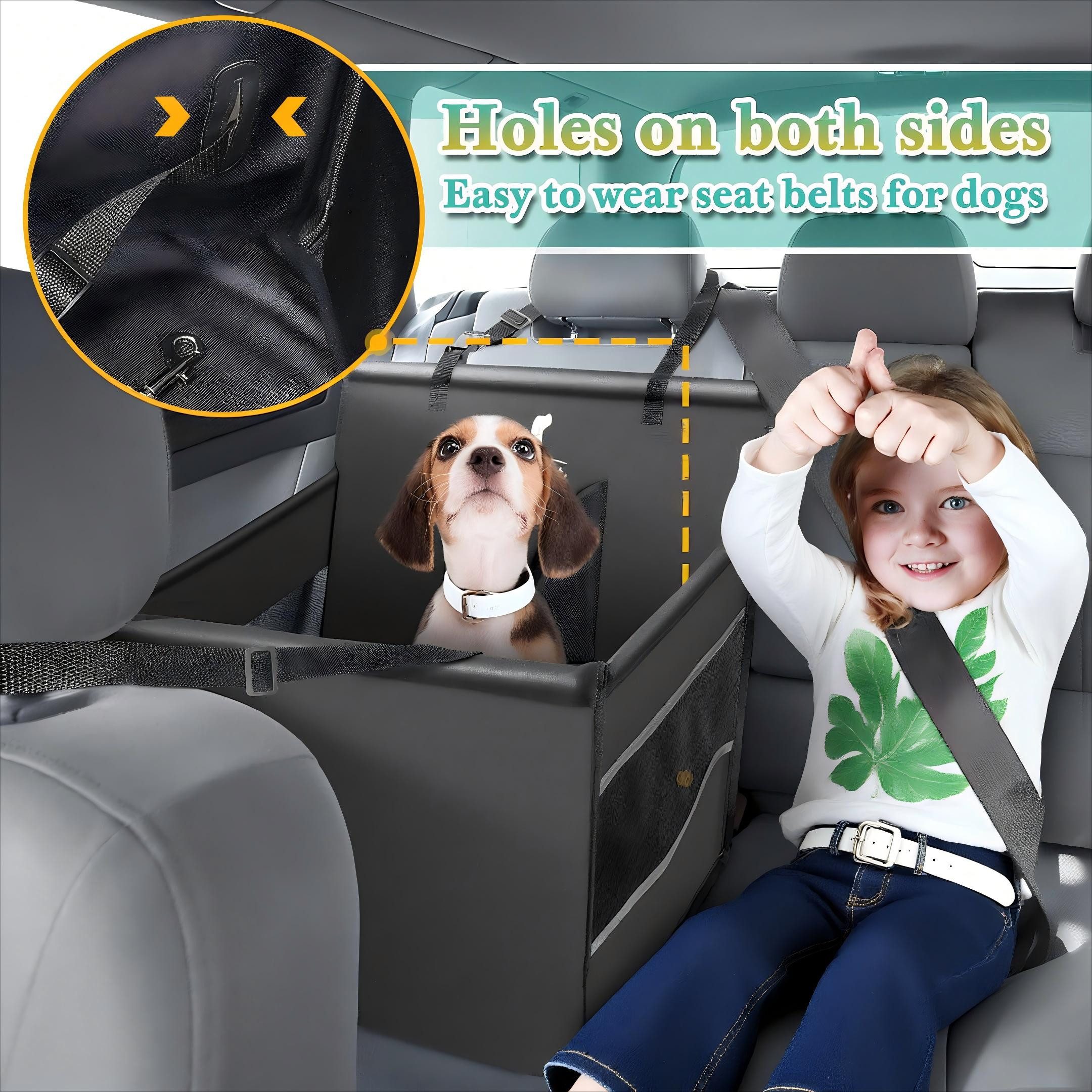 POPOLIC Hunde-Autositz Hochwertiger Hundesitz Auto für kleine und Mittlere Hunde, Hunde Autositz mit Sicherheitsgurt, faltbar für den Rücksitz im Autos, Waschma – Bild 2 von 5