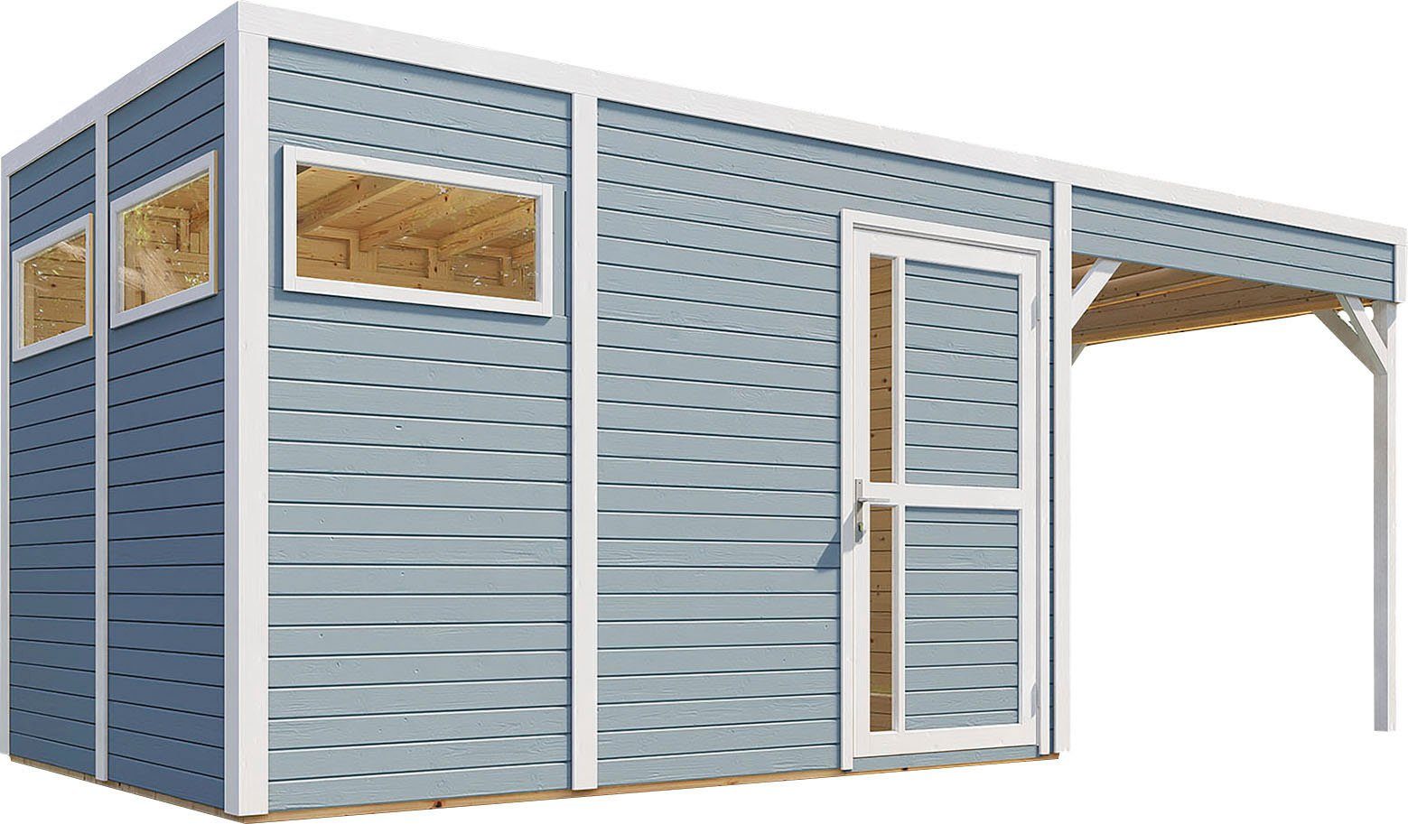 KONIFERA Gartenhaus Cubus 3 Lounge, BxT: 558x240 cm, mit Anbaudach