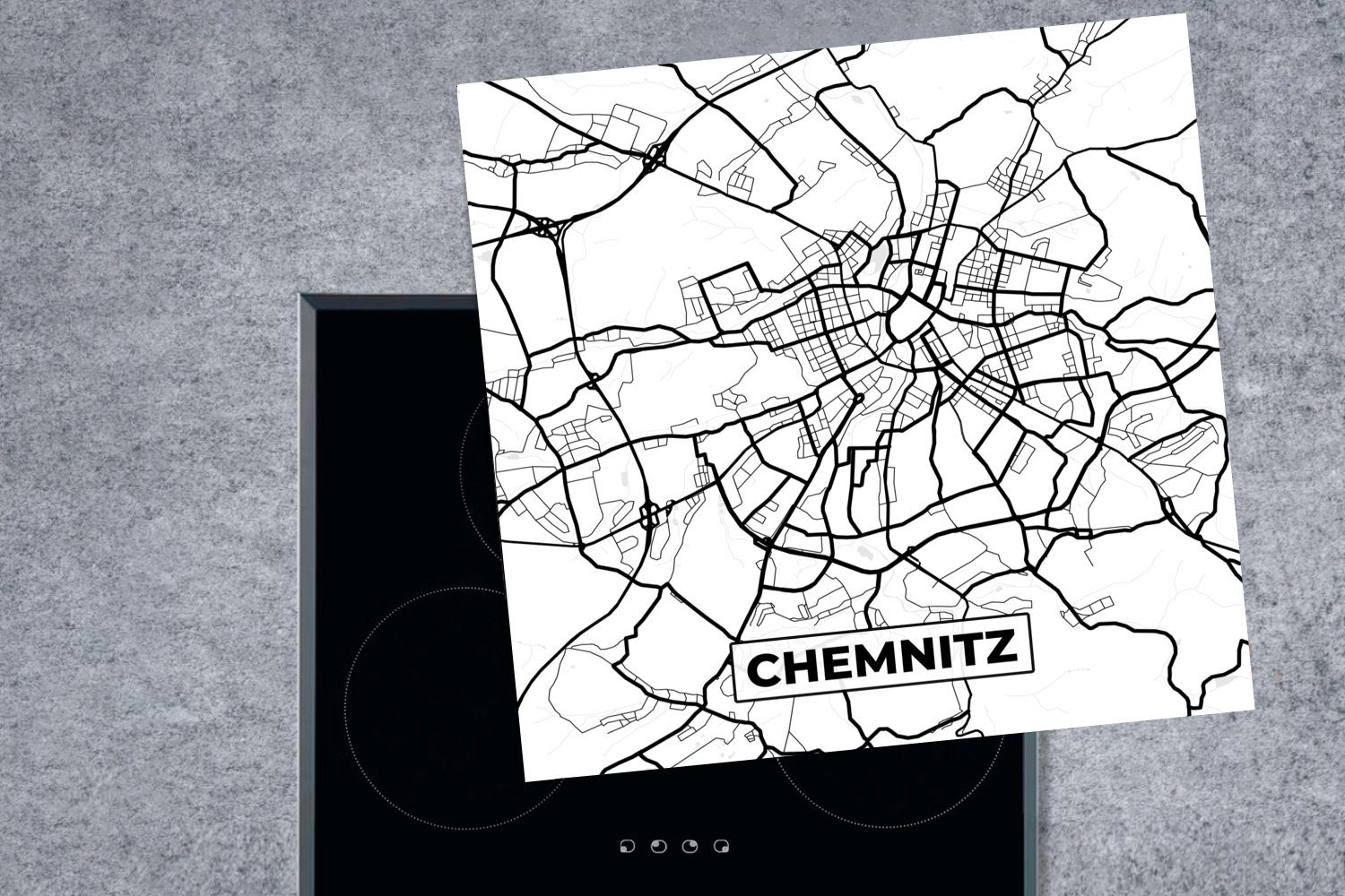 küche tlg), Arbeitsplatte cm, Herdblende-/Abdeckplatte für Chemnitz Stadtplan, (1 Karte MuchoWow 78x78 Ceranfeldabdeckung, - Vinyl, -