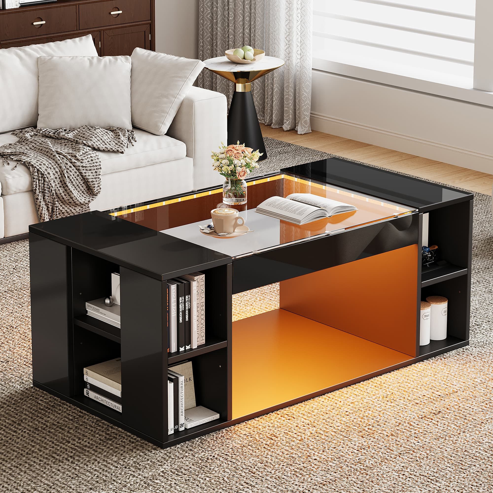 ANYSUN Couchtisch Wohnzimmertisch Hochglanz mit LED Beleuchtung (Set, 1 Tisch), Breite 100 cm