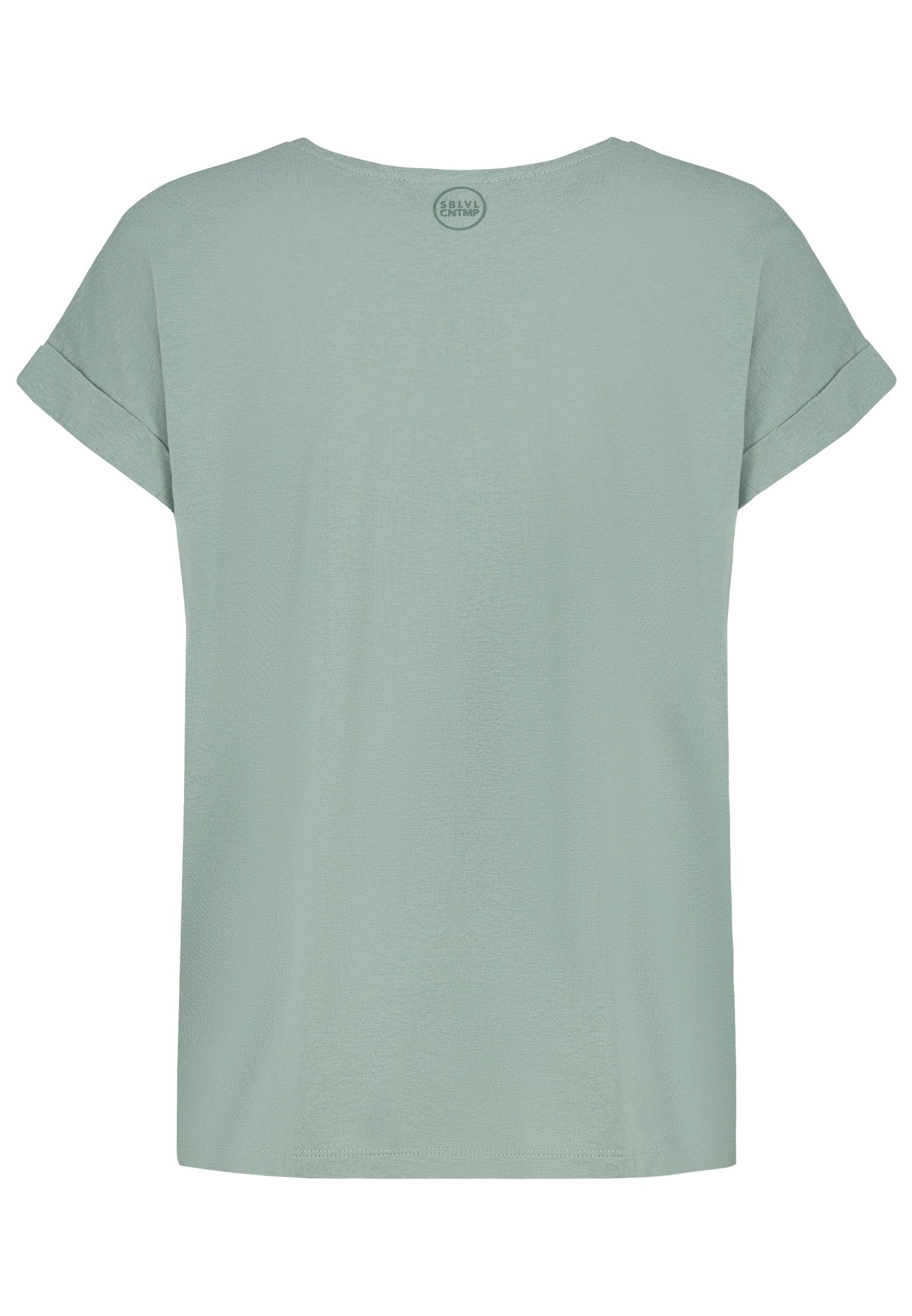 SUBLEVEL T-Shirt Damen Basic T-Shirt Logoprint Modal-Baumwolle T-Shirt mit Ärmelaufschlag