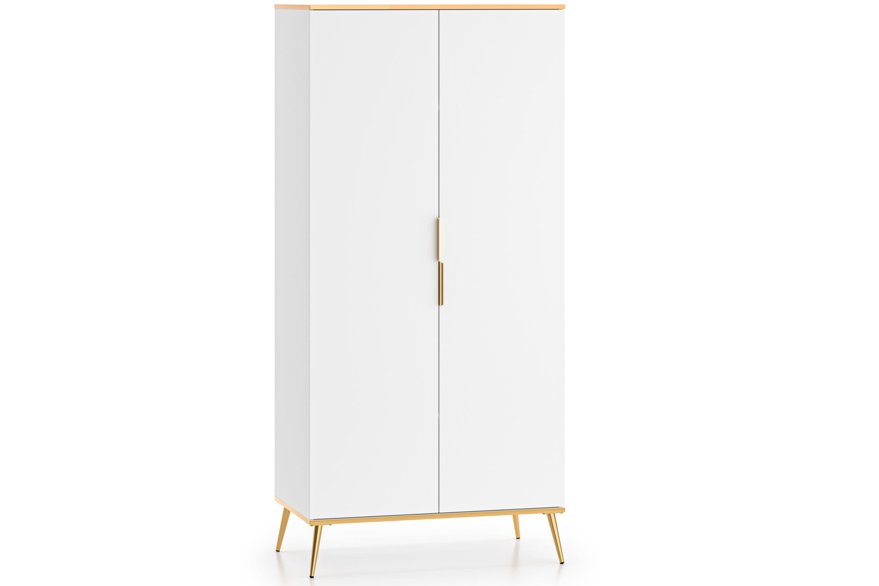KONSIMO® Kleiderschrank VELTI Drehtürenschrank, hergestellt in der EU Soft-Close-Funktion, Elegant, weiß matt, mit Goldelementen