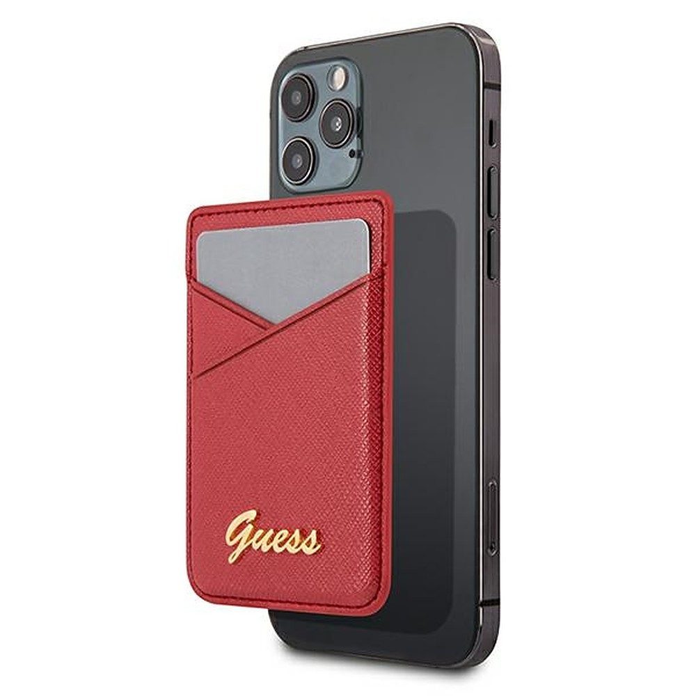 Guess Kartenetui Kartenhalter Magnettasche Handytasche (Spar-Set, 1-tlg), MagSafe-Halt, 2 Kartenfächer, Saffiano-Optik