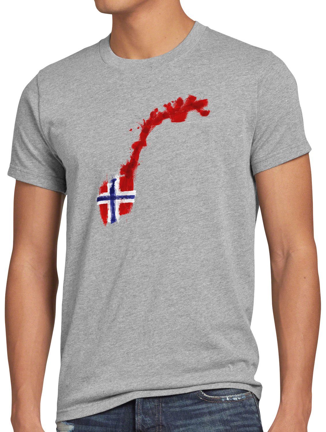 EM Norway Flagge Fahne Fußball meliert Norwegen style3 Herren T-Shirt Print-Shirt Sport grau WM