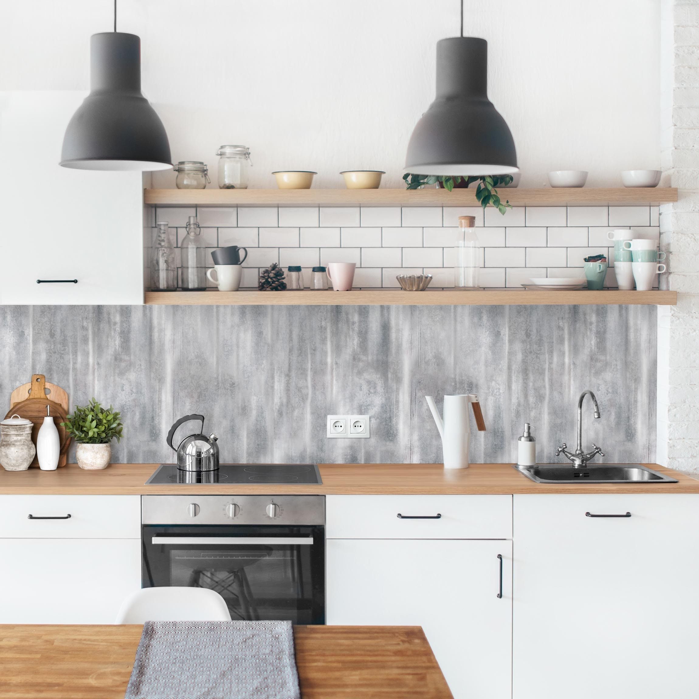 Bilderdepot24 Küchenrückwand selbstklebend grau mit Motiv Shabby, (1-tlg., Nischenrückwand - für Fliesenspiegel ohne Bohren - matt), Nischenrückwand Steinoptik fugenlos Wandpaneel Küche Herd
