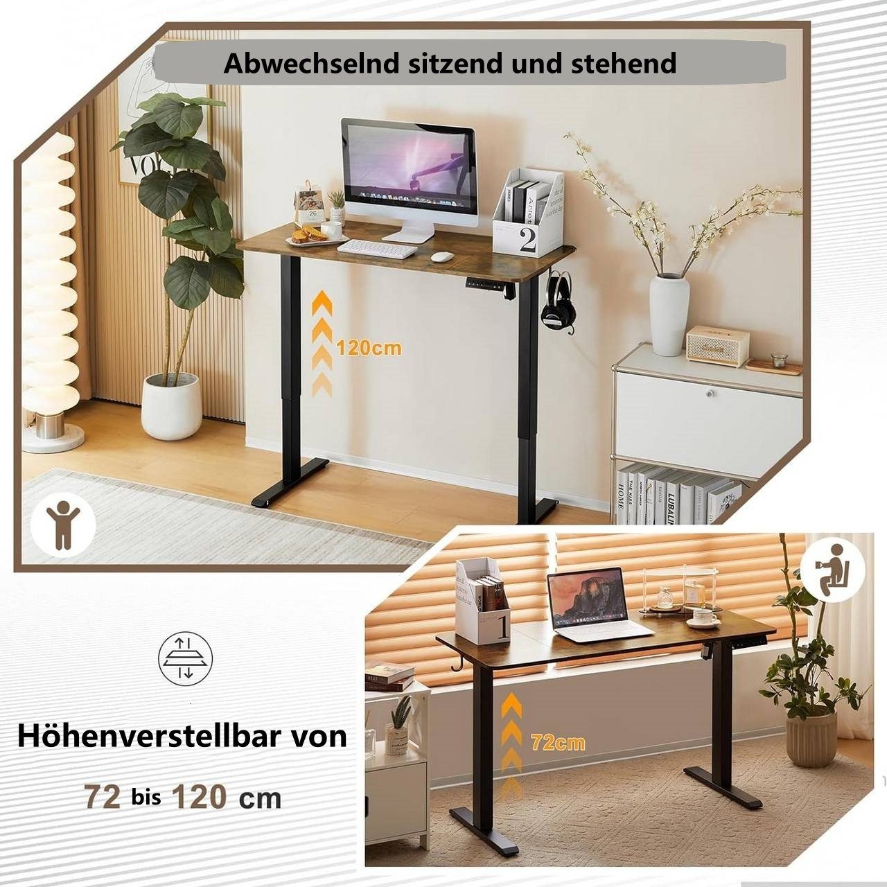 Woltu Schreibtisch mit vintagebraun Memory-Funktion Elektrisch (1-St), Höhenverstellbar