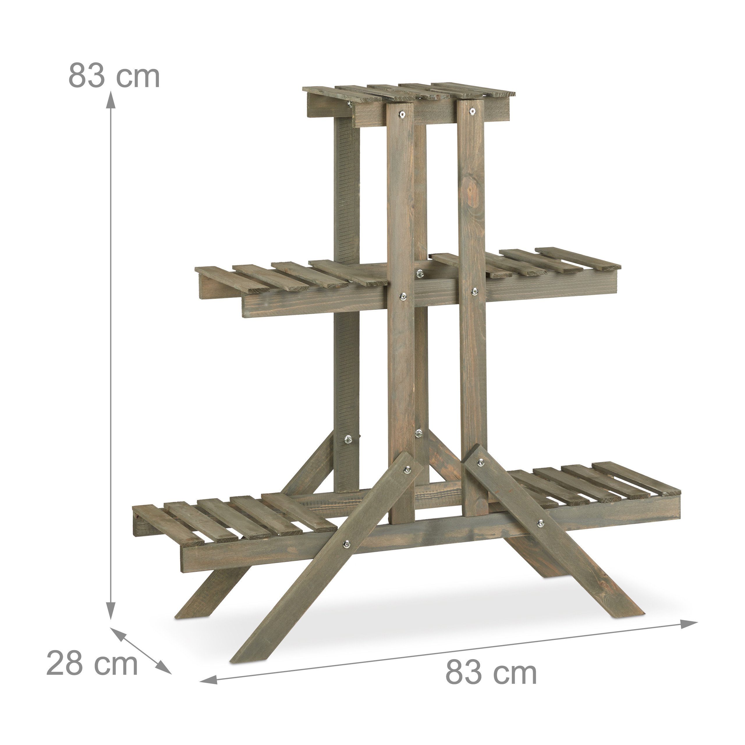 relaxdays Blumenständer Blumentreppe Holz mit 3 Stufen, grau