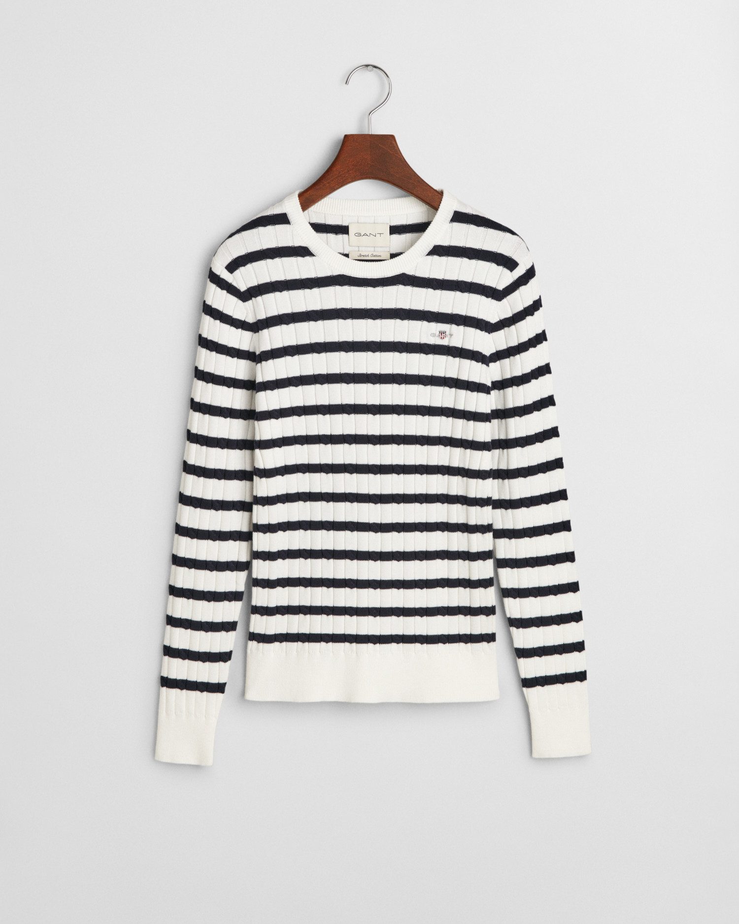 Gant Rundhalspullover STRETCH COTTON CABLE STRIPE C-NECK
