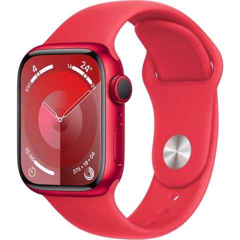 Apple Watch Series 9 GPS Aluminium 41mm M/L Smartwatch (4,1 cm/1,69 Zoll, Watch OS 10), Sport Band