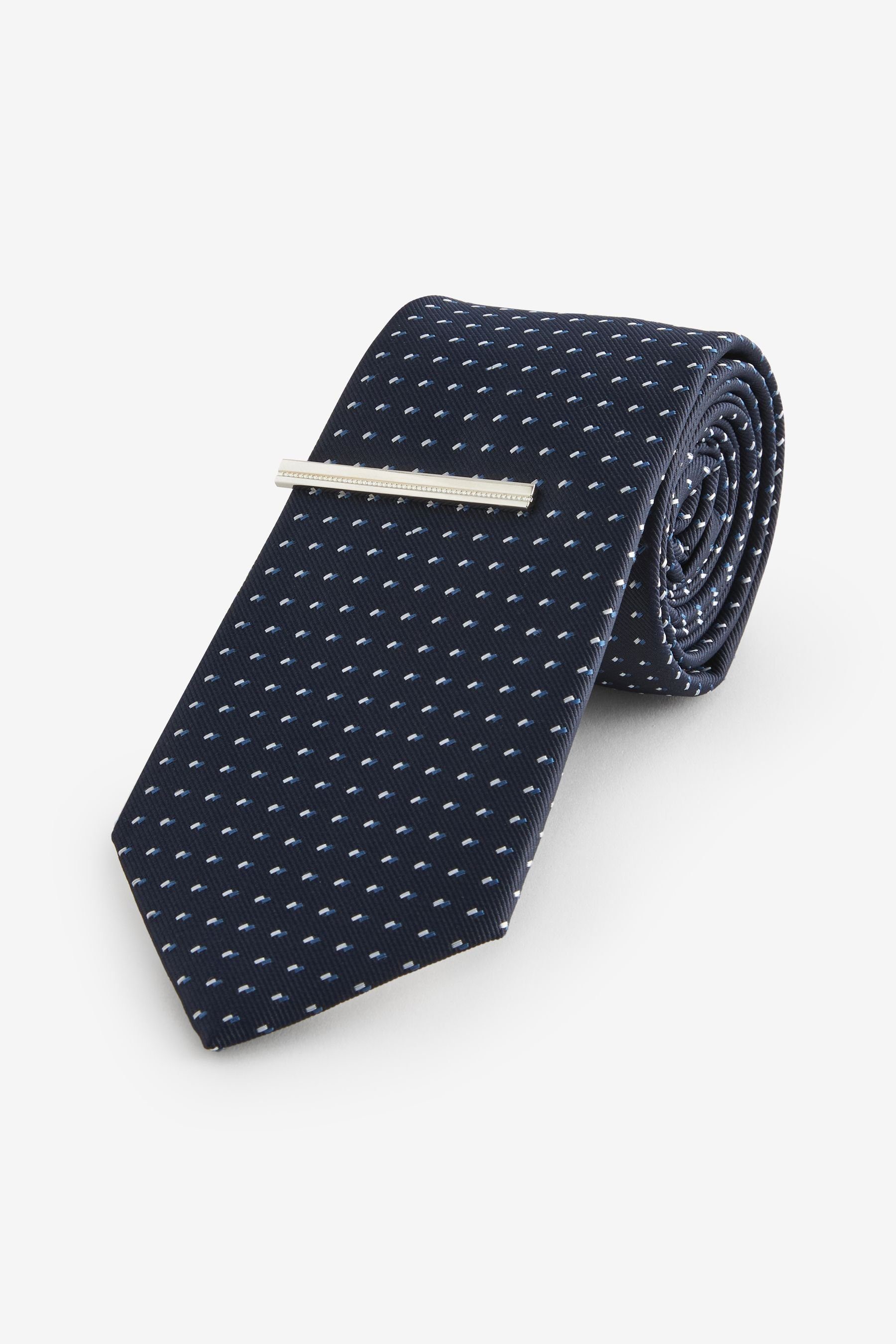 Next Krawatte Gemusterte Krawatte mit Krawattennadel (2-St)