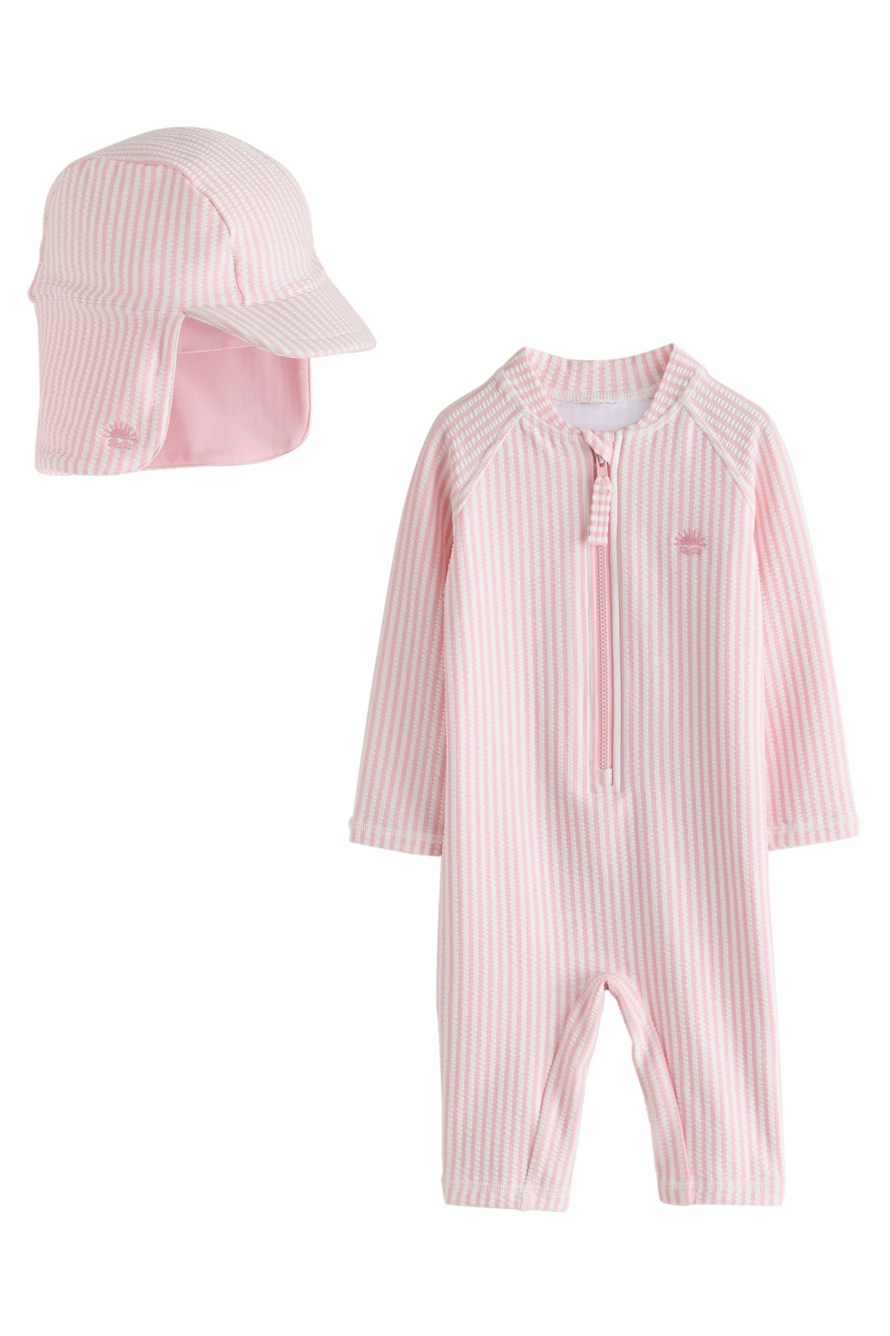 Next Badeanzug Gestreifter Sonnenschutz-Badeanzug und Mütze, Set (2-St)