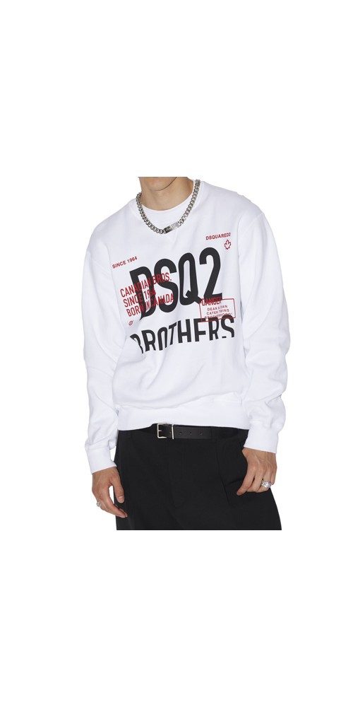 Rundhalspullover Dsquared2 DSQ2 Brother Sweatshirt Weiß Herren