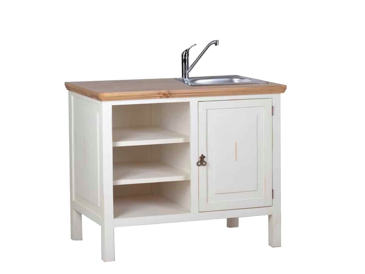 MiaMöbel Spülenschrank Mexico aus massivem Pinienholz Weiß