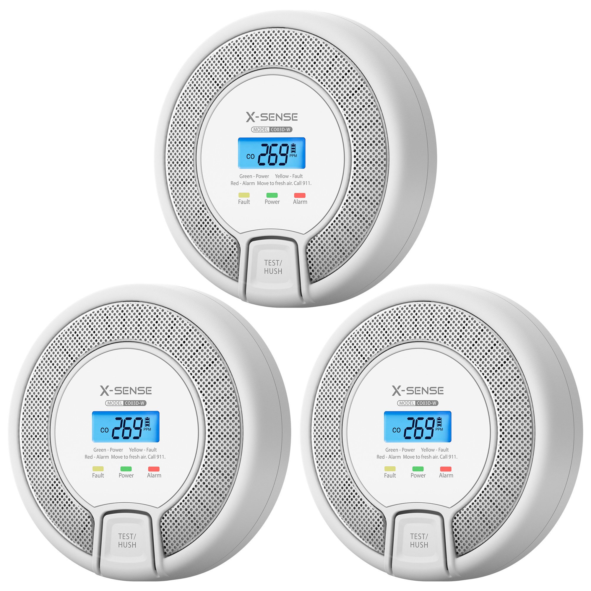 X-SENSE CO03D-W RF-Vernetzter Kohlenmonoxid / CO-Melder (großes Display, wechselbare Batterie)