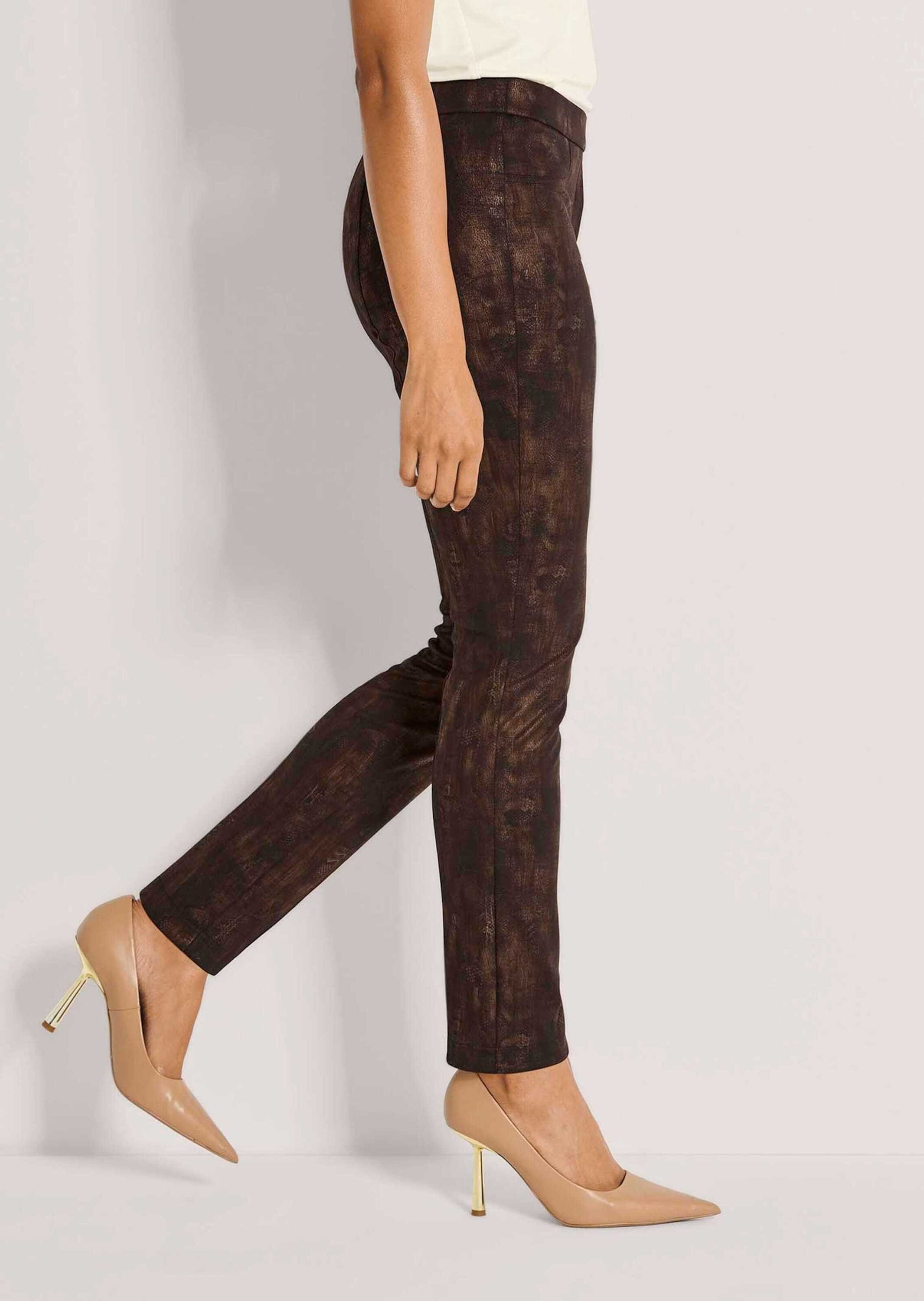 MADELEINE Jerseyhose Schmale Hose mit Animal-Print Breiter elastischer Bund, Steppnähte & Teilungsnaht
