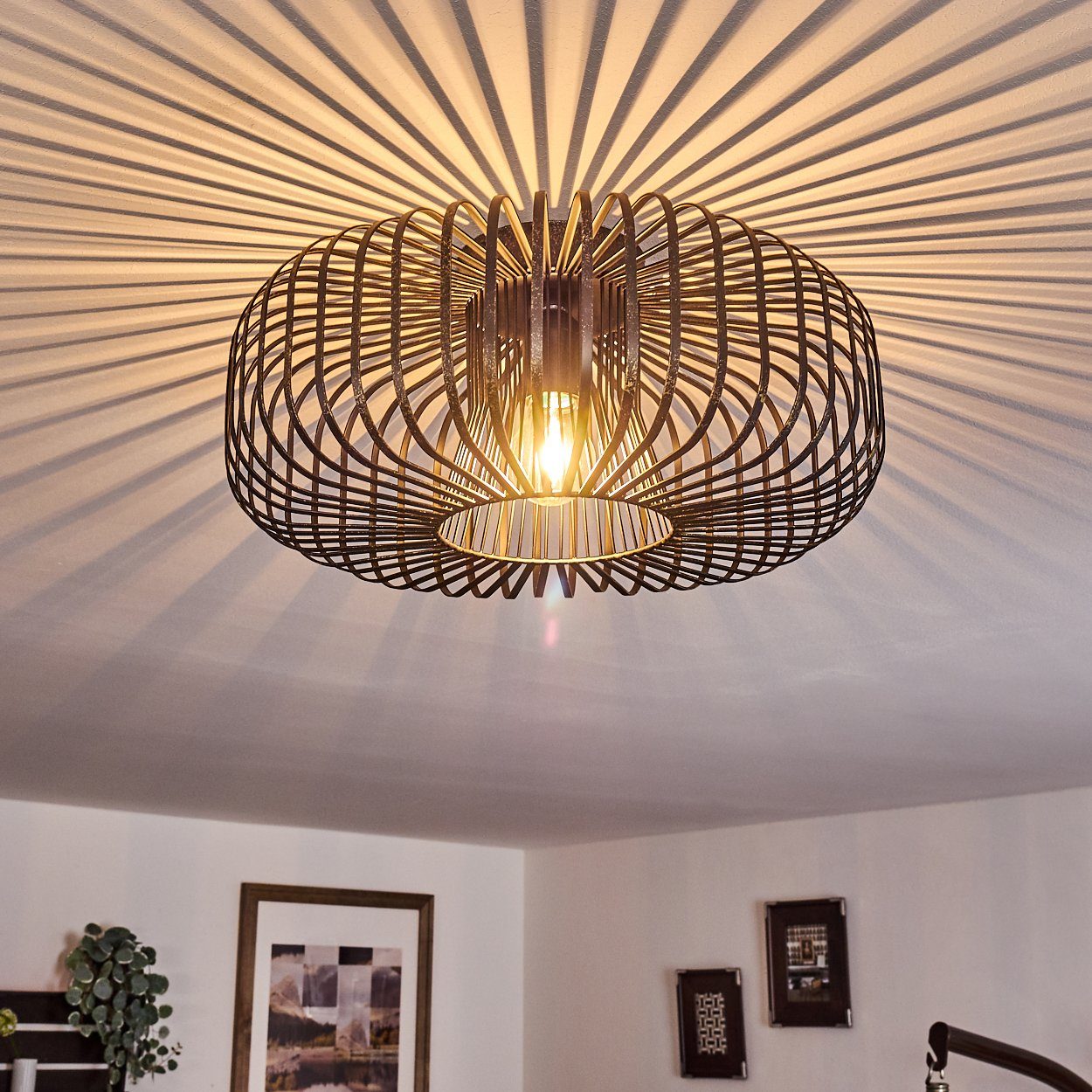 hofstein Deckenleuchte »Pieris« runde Deckenlampe aus Metall in Schwarz/Gol günstig online kaufen