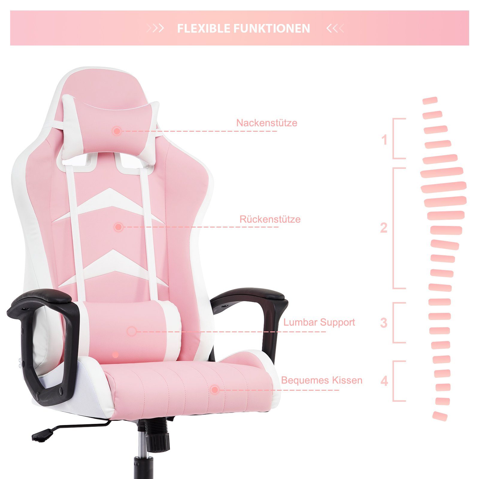 Intimate WM Heart Gaming-Stuhl Verstellbarer Schreibtischstuhl rosa mit Ergonomischer Rückenlehne hoher