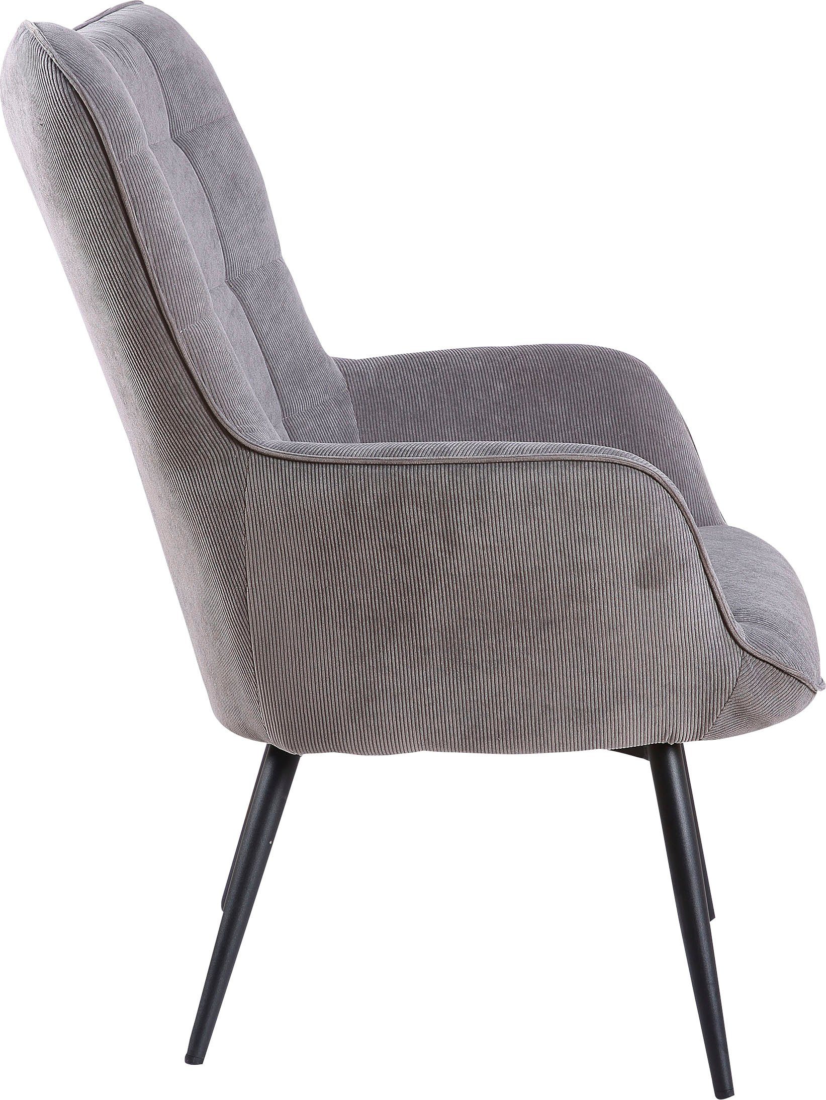 Samt grau Webstoff Sessel ohne Cord, wahlweise in mit Hocker, oder grau (1-St), byLIVING oder | Uta