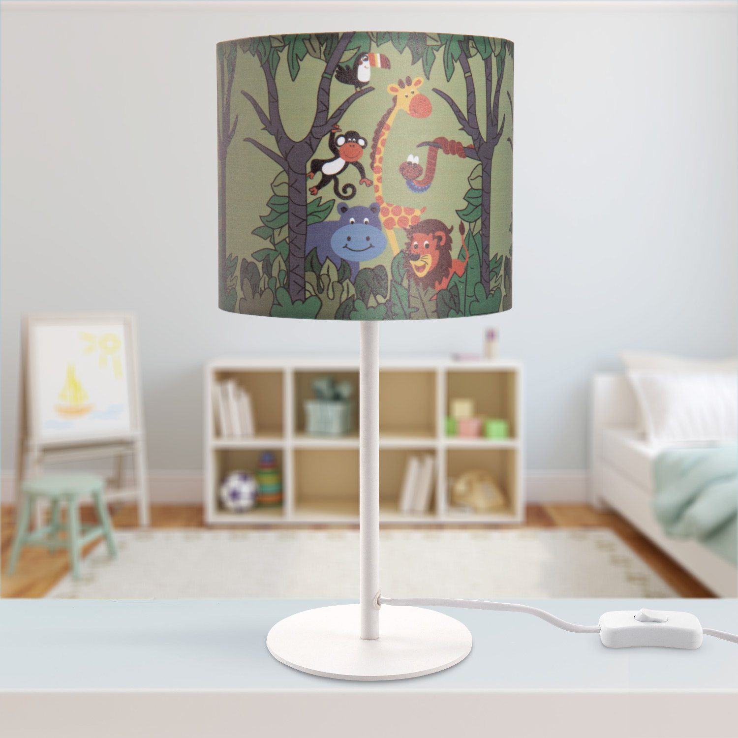 Kinderlampe Home Tischleuchte Diamond Tier-Motiv, LED Dschungel Kinderzimmer, Paco Leuchtmittel, 638, Tischleuchte E14 ohne