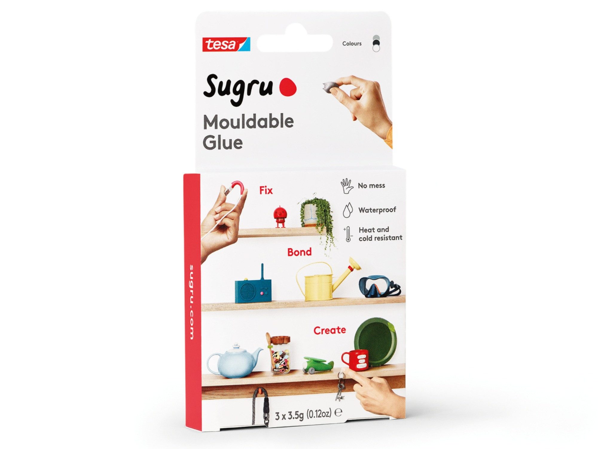 tesa Klebeband SUGRU formbarer Всеskleber - zum Reparieren, Basteln & für DIY-Ideen (Spar-Set, 8-St., je 3,5 g) Allzweckkleber - schwarz / weiß / grau