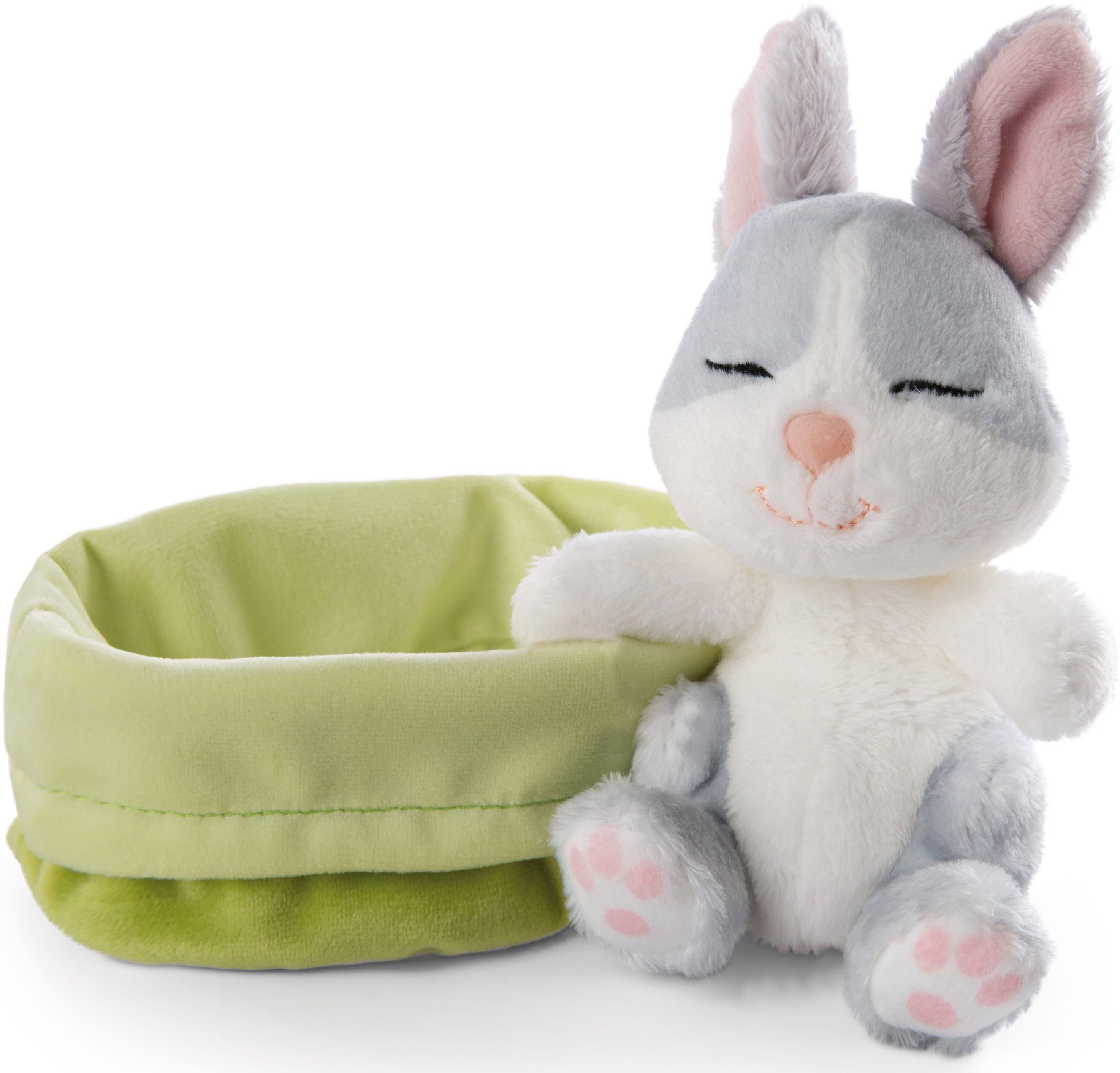 Nici Kuscheltier Sleeping Pets GREEN, Hase 12 cm, schlafend im Körbchen