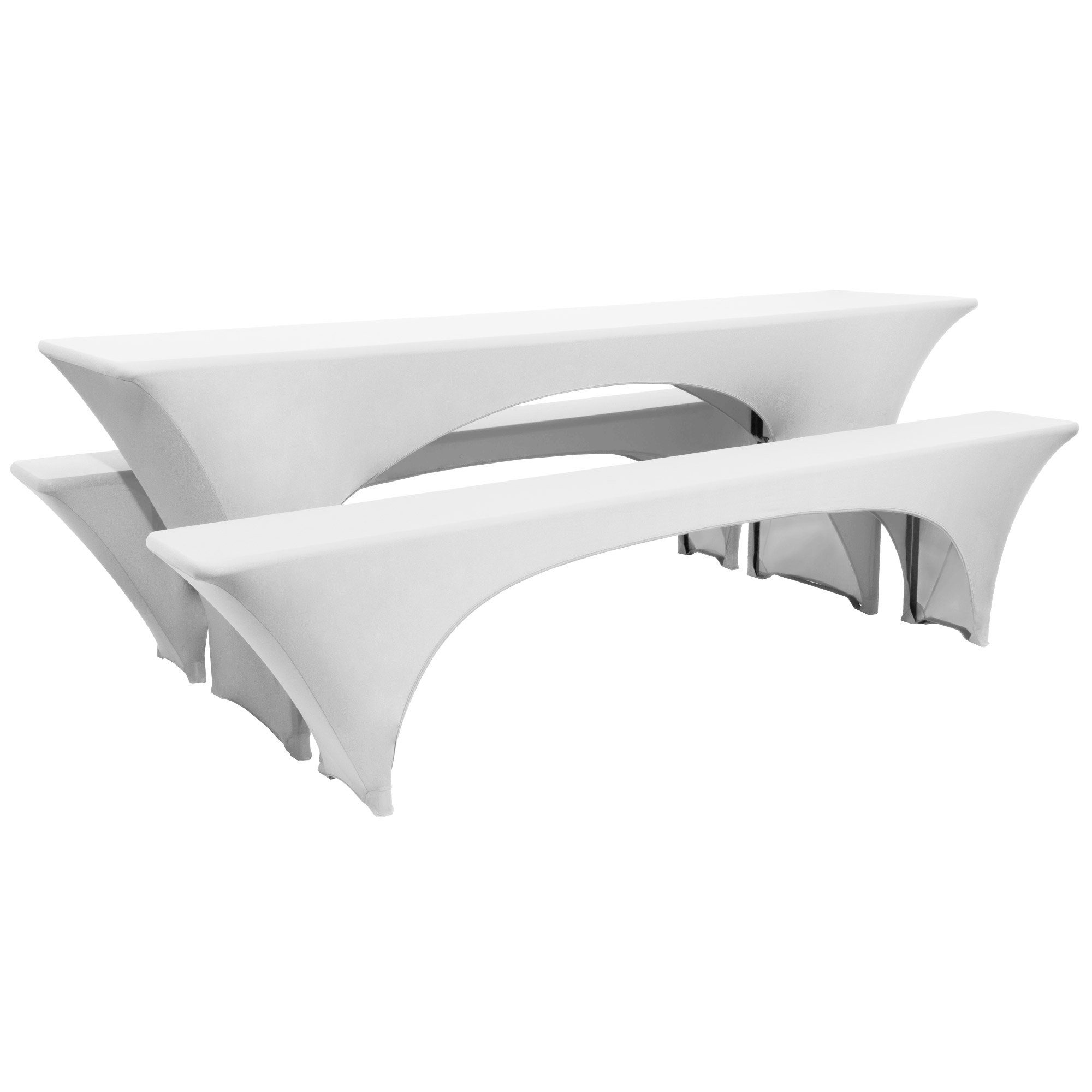 Beautissu Biertischhusse Edles Stretchhussen Set 3tlg. Victoria, 220x50cm, Weiß, Elastische Hussen für Bierzeltgarnitur Husse Biertisch + 2 Bierbank – Bild 2 von 5