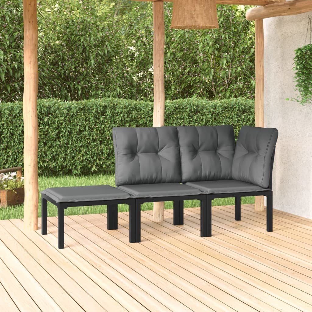vidaXL Loungesofa 3tlg. GartenLoungeSet Schwarz und Grau Poly Rattan