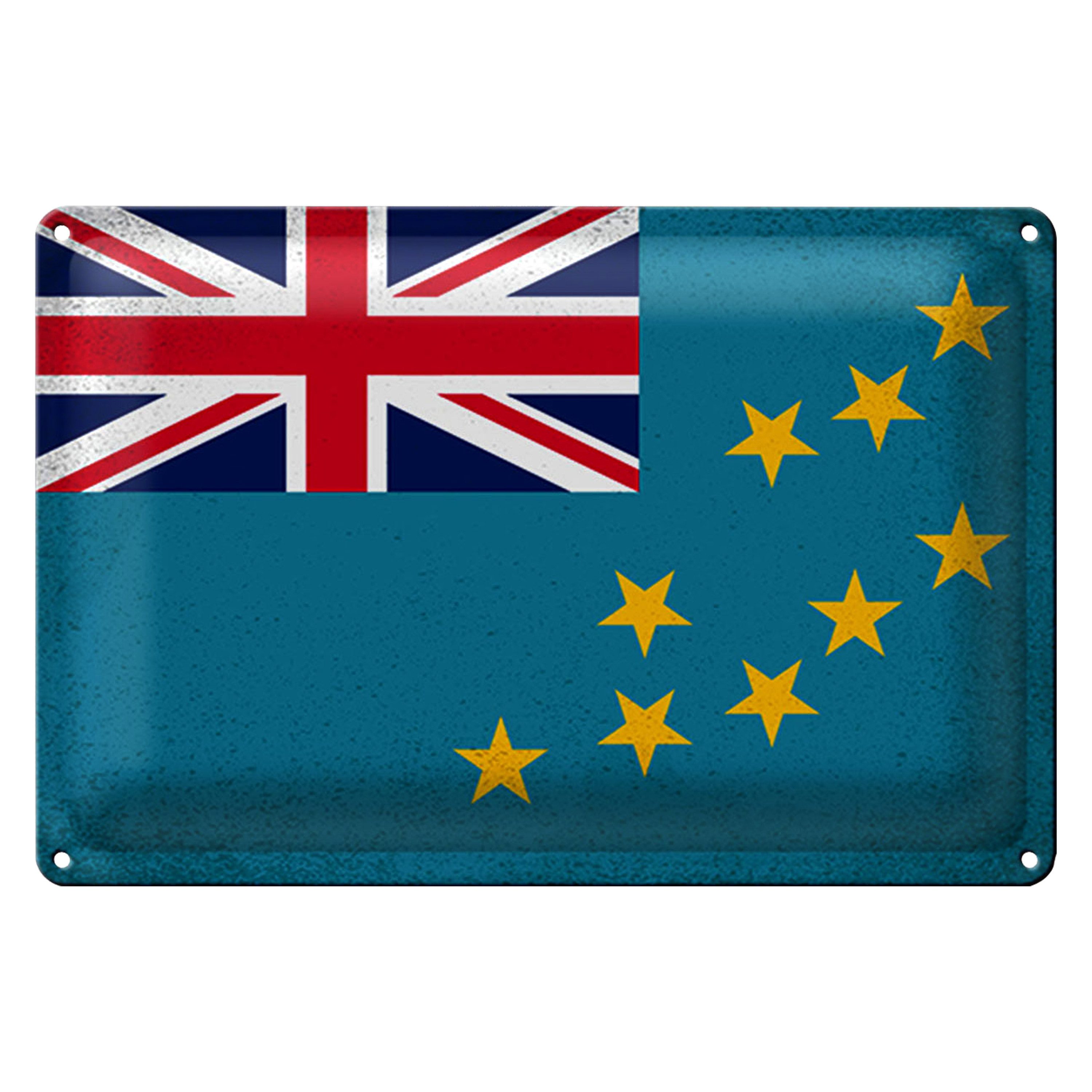 Metallschild Flagge Tuvalu 18x12cm Flag of Tuvalu Vintage