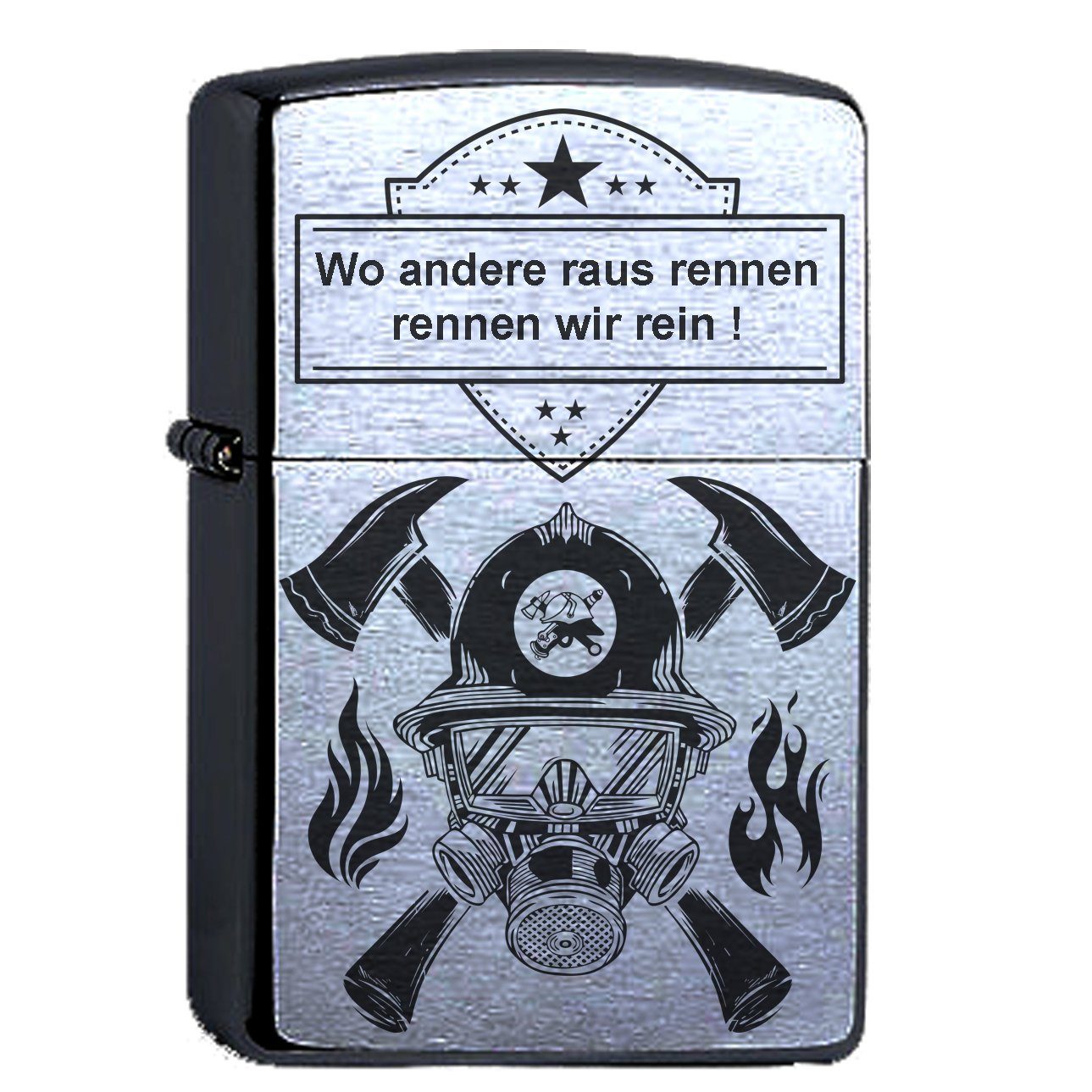 Feuerzeuge Zippo Feuerzeug mit Gravur Feuerwehr Maske & Spruch Chrome Brushed
