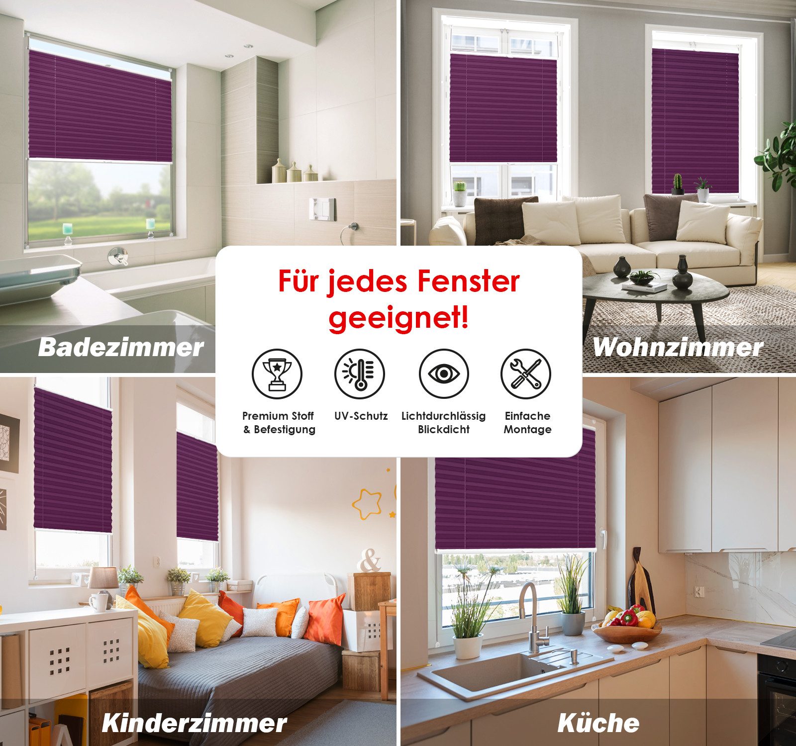 DomDeco Plissee "Calura", blickdicht, Ohne Bohren, Klemmfix, Sicht- und Sonnenschutz, ohne Bohren, Klemmfix, Fixmaß, Klemmträger