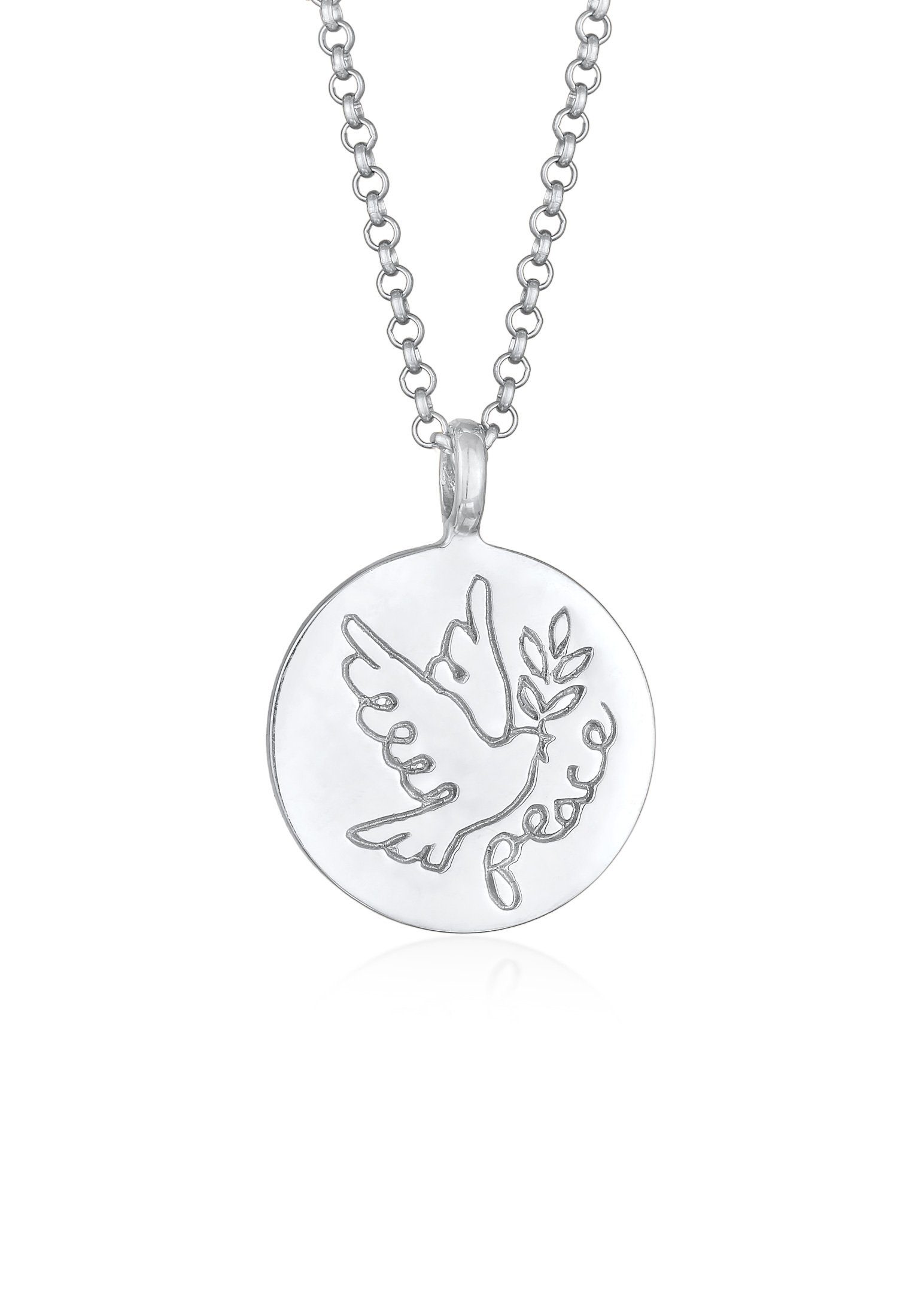 Elli Kette mit Anhänger Taube Frieden Peace Plättchen 925 Silber, Vogel | Ketten mit Anhänger