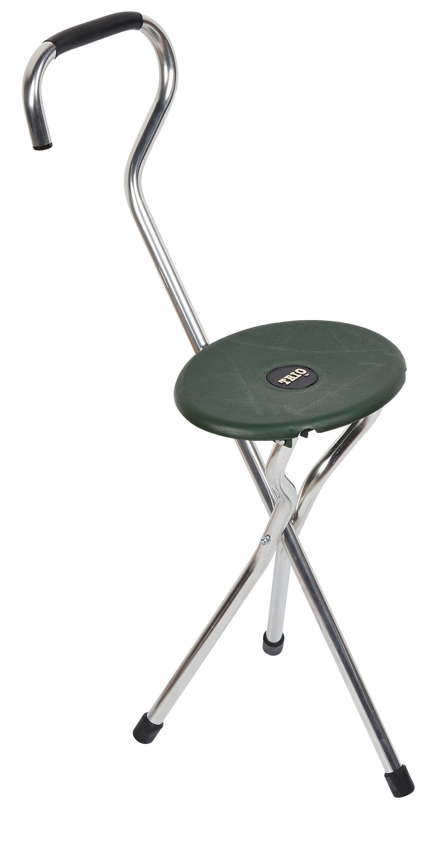 Stockshop Gehstock Sitzstock TRIO POPULAR, stabiles Aluminiumgestell, Sitz aus grünem ABS