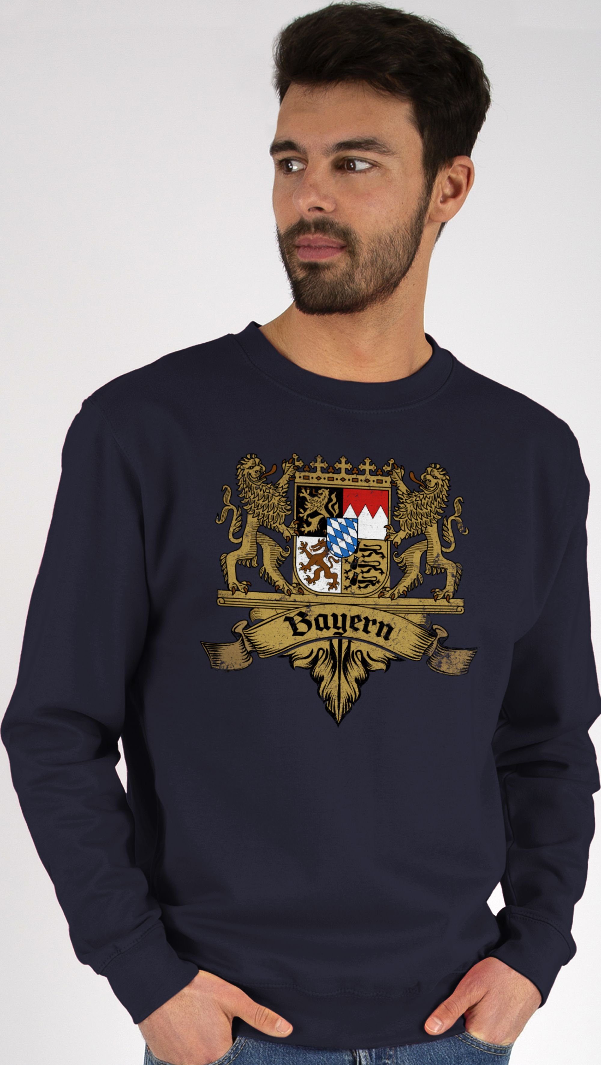 Shirtracer Sweatshirt Bayern Wappen Bayernland Freistaat Bayern (1-tlg) Mode für Oktoberfest Herren 2 Dunkelblau