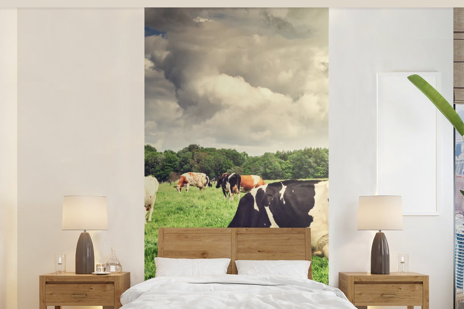 MuchoWow Fototapete Kühe - Weide - Natur - Tiere - Landschaft, Matt, bedruckt, (2 St), Vliestapete für Wohnzimmer Schlafzimmer Küche, Fototapete