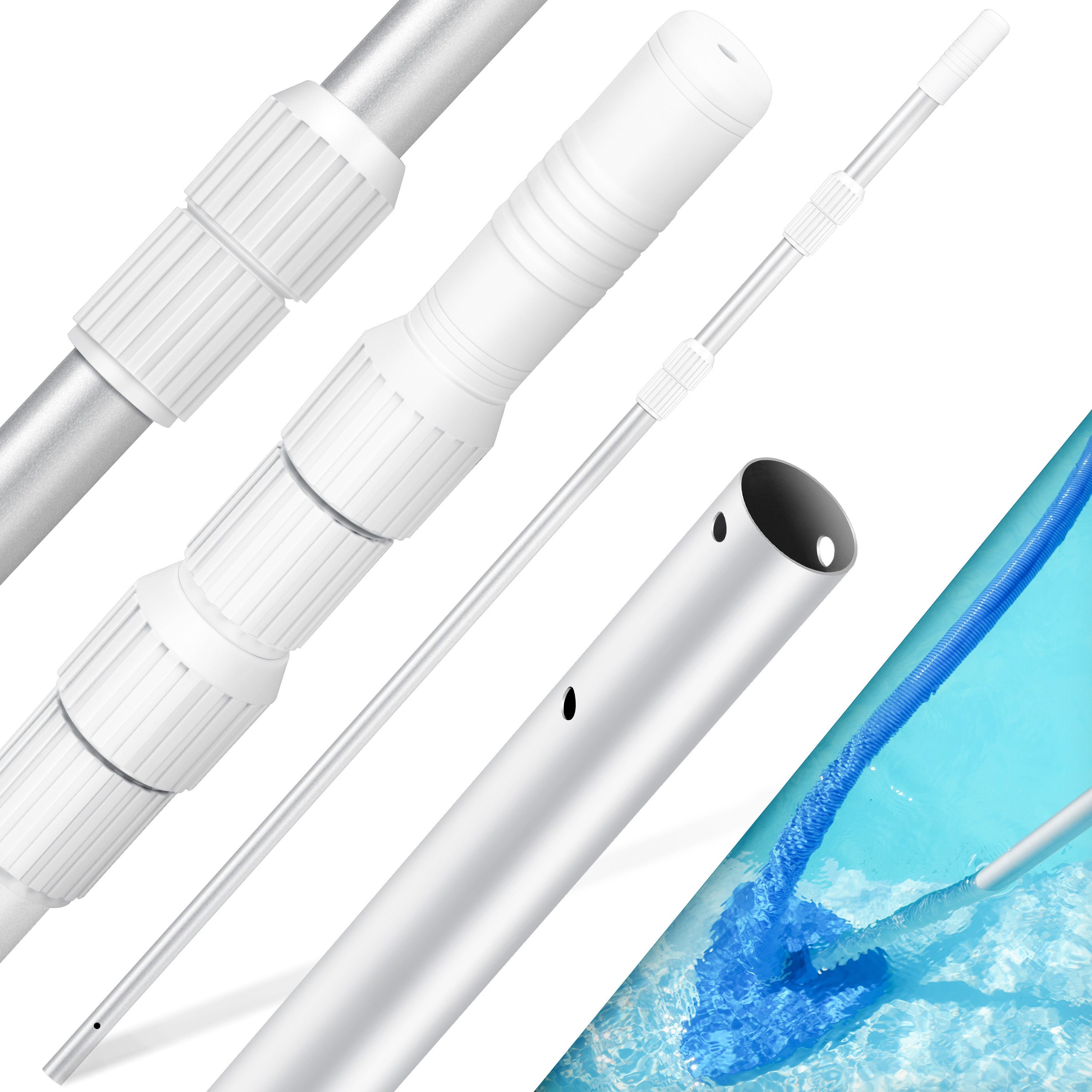 KESSER Teleskopstiel aus Aluminium Teleskopstange zur Poolreinigung von 1,2m bis max. 3,6m, Stange zur Poolpflege ideal für Poolkescher, Poolbürste & Pool Zubehör
