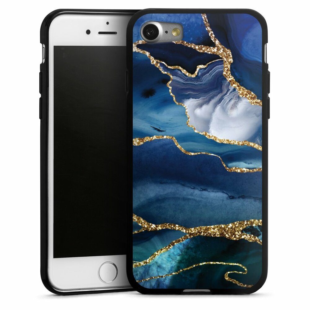 Handyhülle Blue Marble Gold Glitter Look, Silikon Hülle, Bumper Case, Handy Schutzhülle, Smartphone Cover Marmor Blau Gold & Kupfer