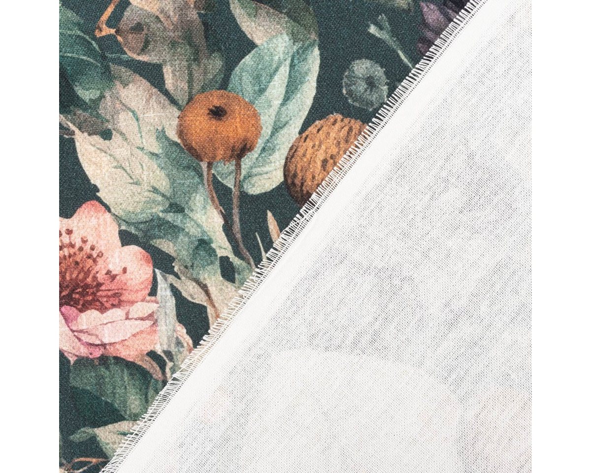 Thumbnail - SCHÖNER LEBEN. Stoff Baumwollstoff Canvas Vorhangstoff Vintage Blumen dunkelgrün 1,40m, atmungsaktiv