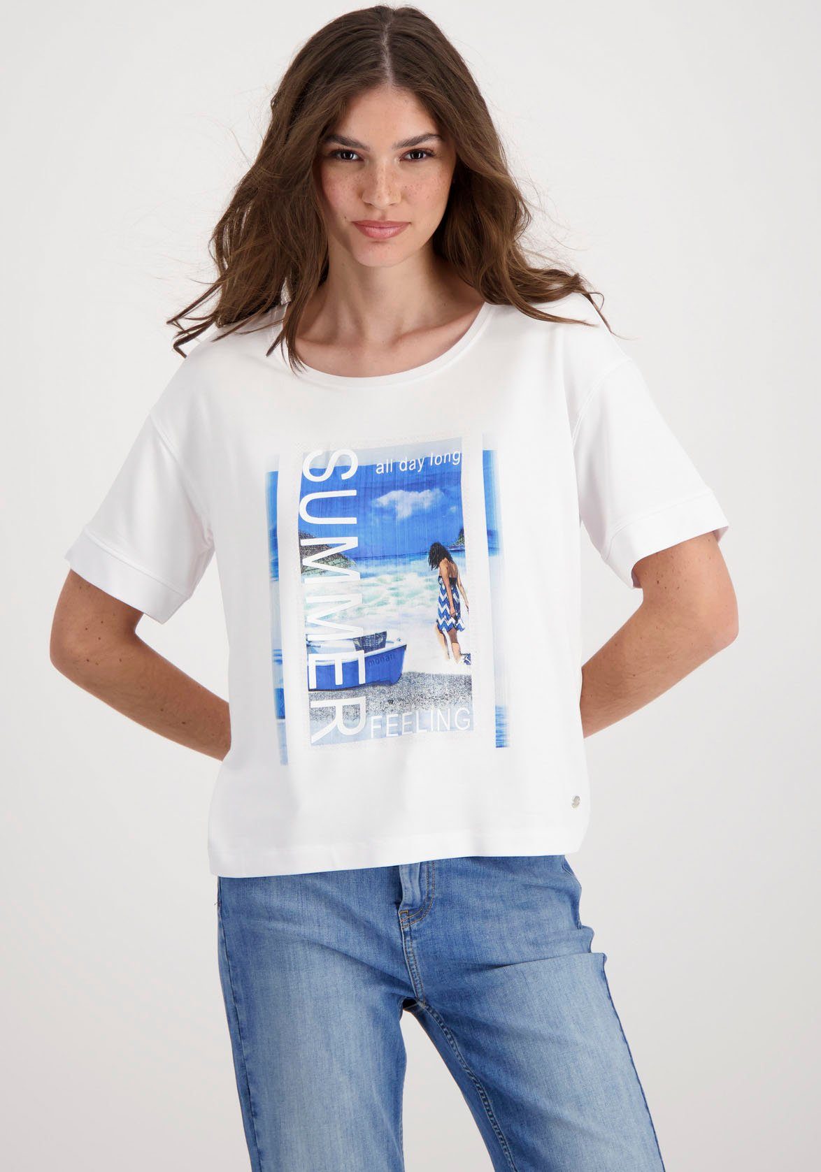 Monari Rundhalsshirt mit Frontprint, fließender und Stretch Viskosemischung Aus