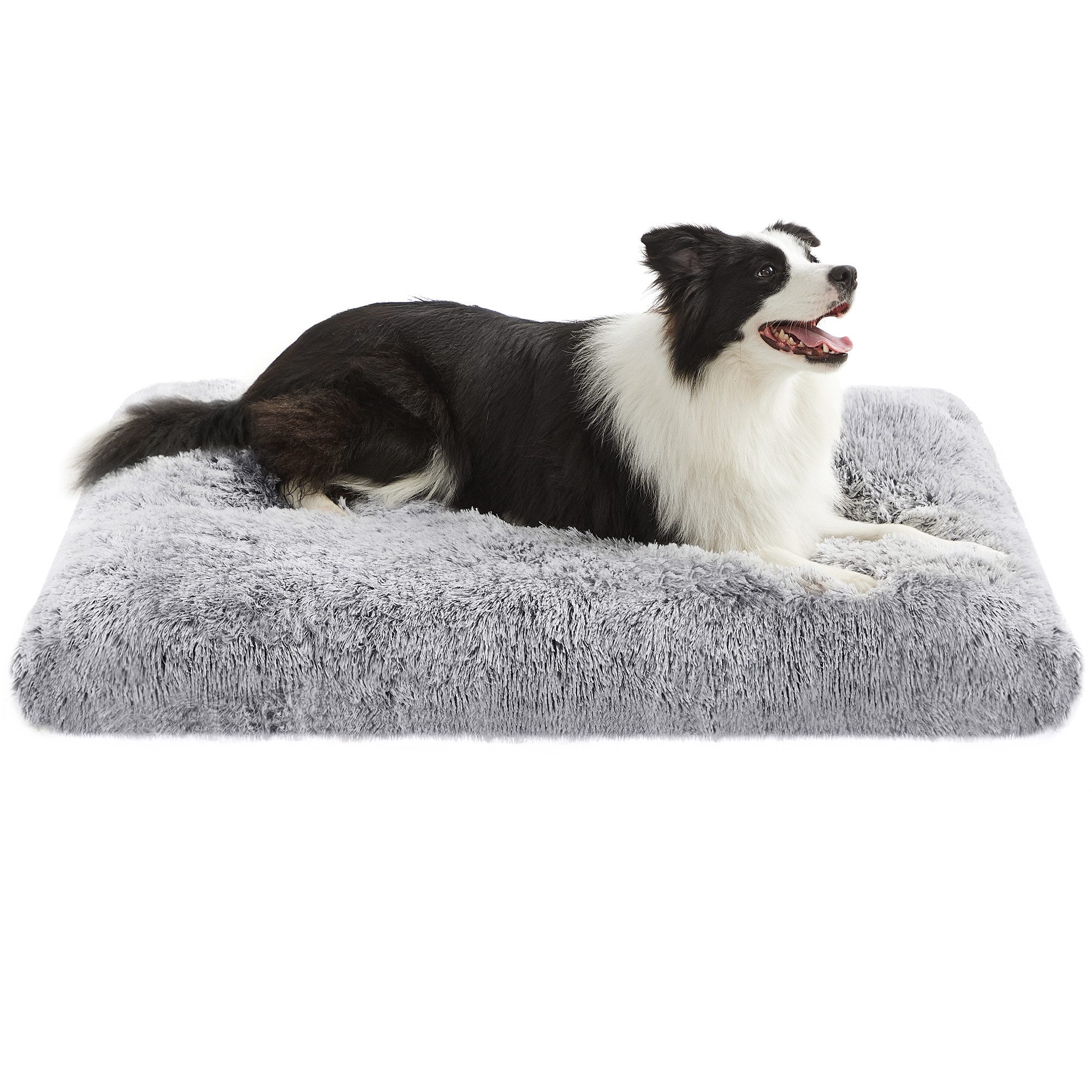 FEANDREA Hundebett Hundekissen, flauschige Hundematte, 105 x 68 cm, Ombré-Grau, langer Plüsch, weiche Polsterung, waschbar, multifunktional