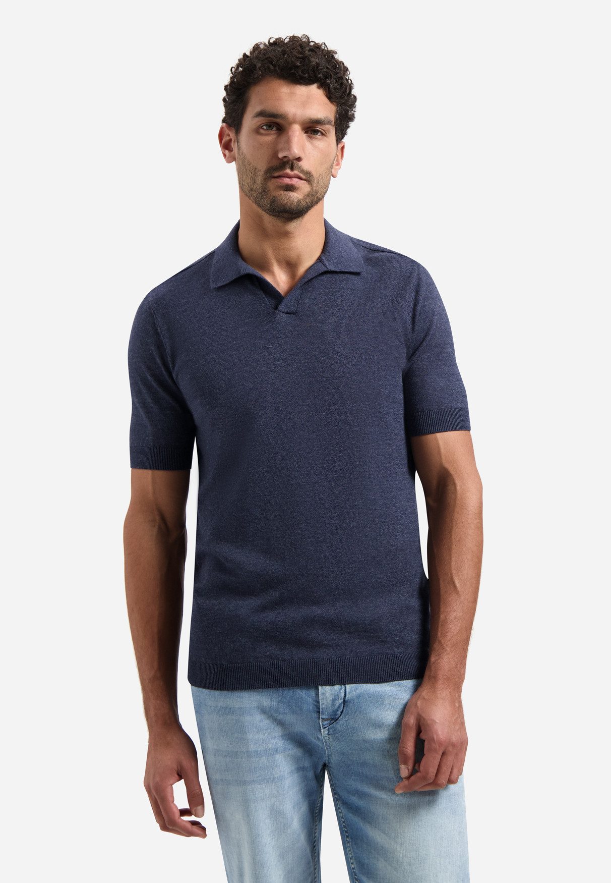 NO EXCESS Poloshirt Pullover Short Sleeve V-Polo Melang