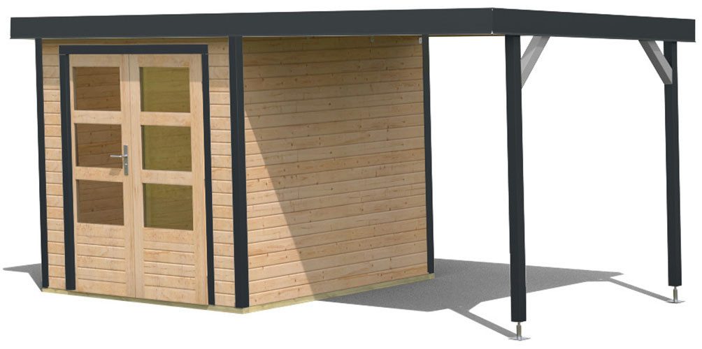 Karibu Gartenhaus Jupiterino 2 SET, in verschiedenen Farben, BxT: 453x235 cm, (Set), inkl. Anbaudach, Made in Germany