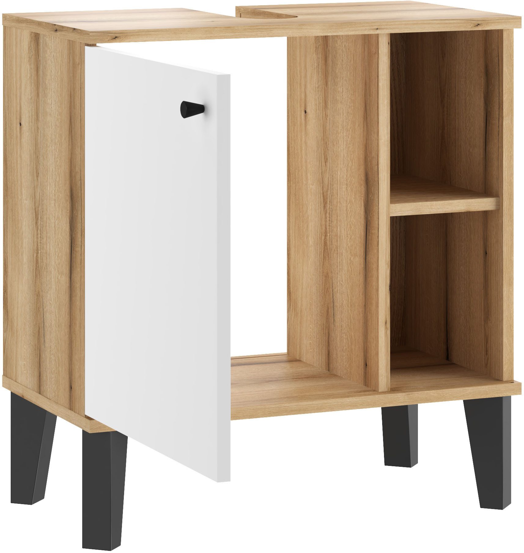INOSIGN Waschbeckenunterschrank Oslo, Waschtisch mit Knopfgriff, Badschrank im skandinavischen Design in der Türfarbe Weiß oder Grau verfügbar, ausreichend Stauraum