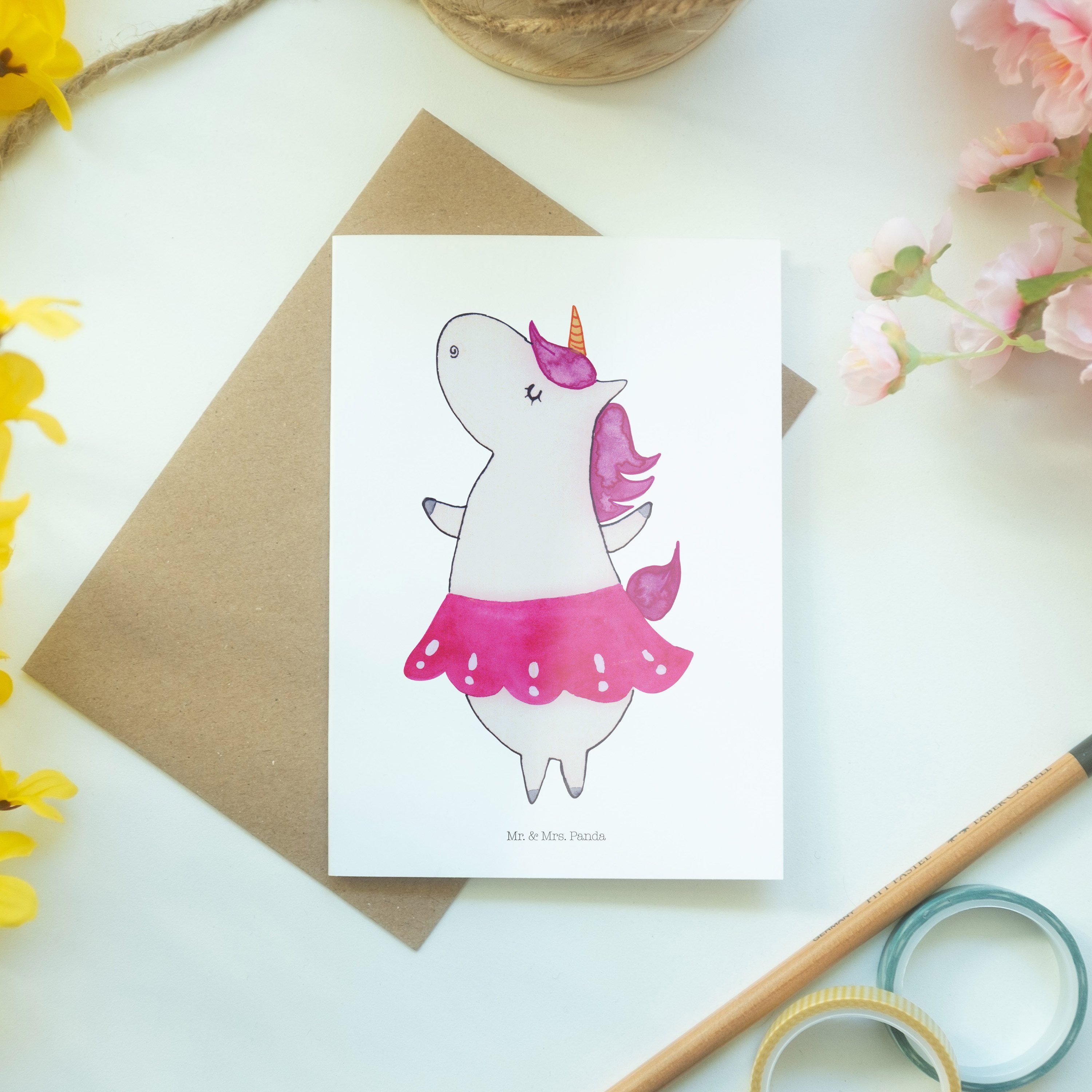 Hochzeitskarte, Grußkarte Einl Geburtstag, Einhorn Panda - Geschenk, Ballerina - & Weiß Mr. Mrs.