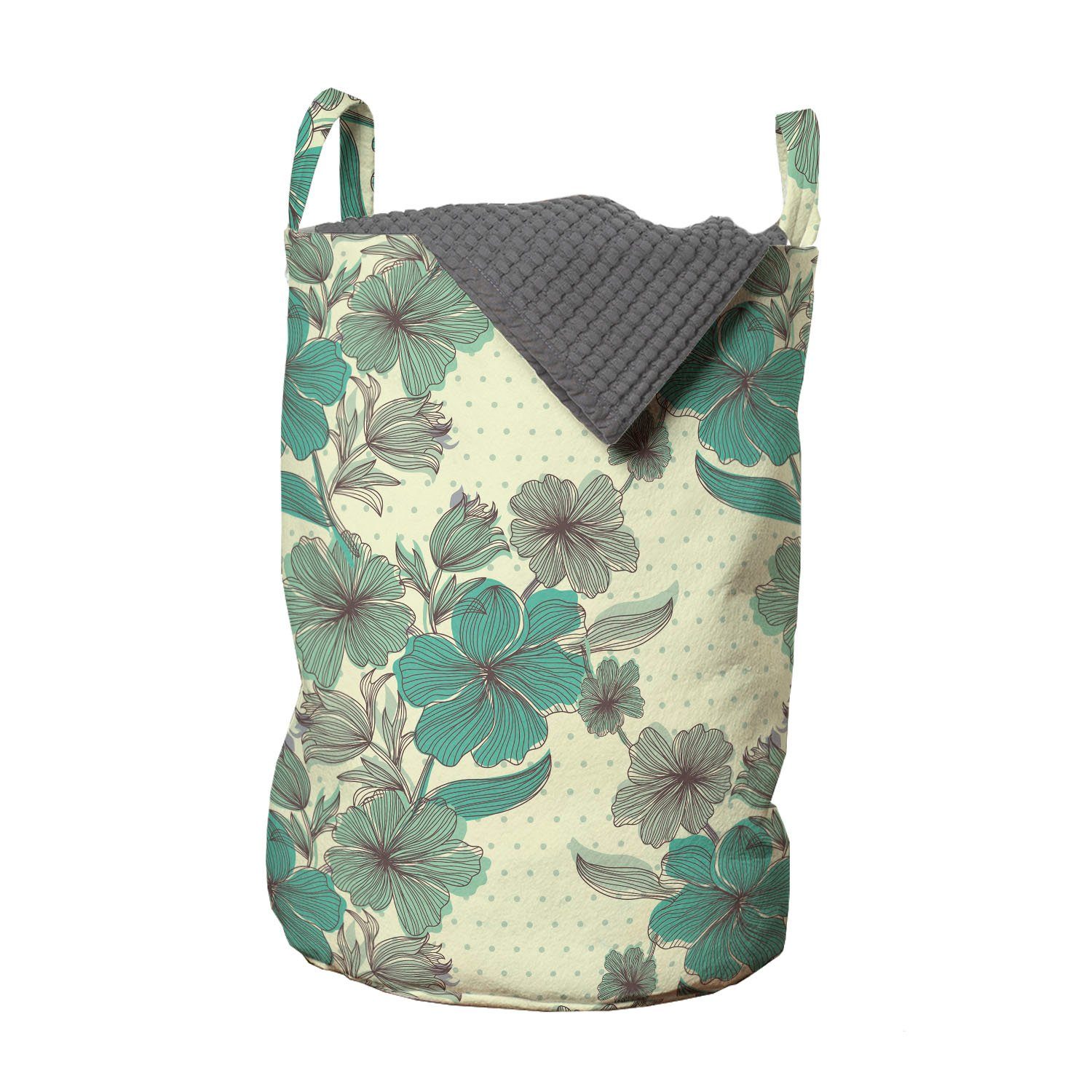 Abakuhaus Wäschesäckchen Wäschekorb mit Griffen Kordelzugverschluss für Waschsalons, Jahrgang Schraffierte Blumen Tupfen